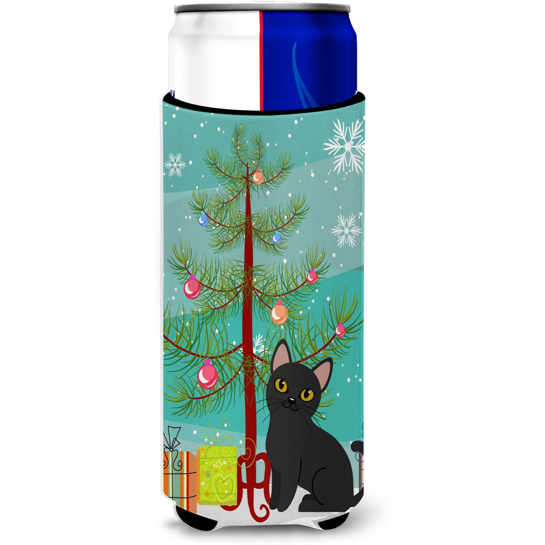 &quotCaroline's Treasures Bombay Cat Merry Christmas Tree Michelob Ultra Hugger For Slim Cans, Slim Can, Multicolor"