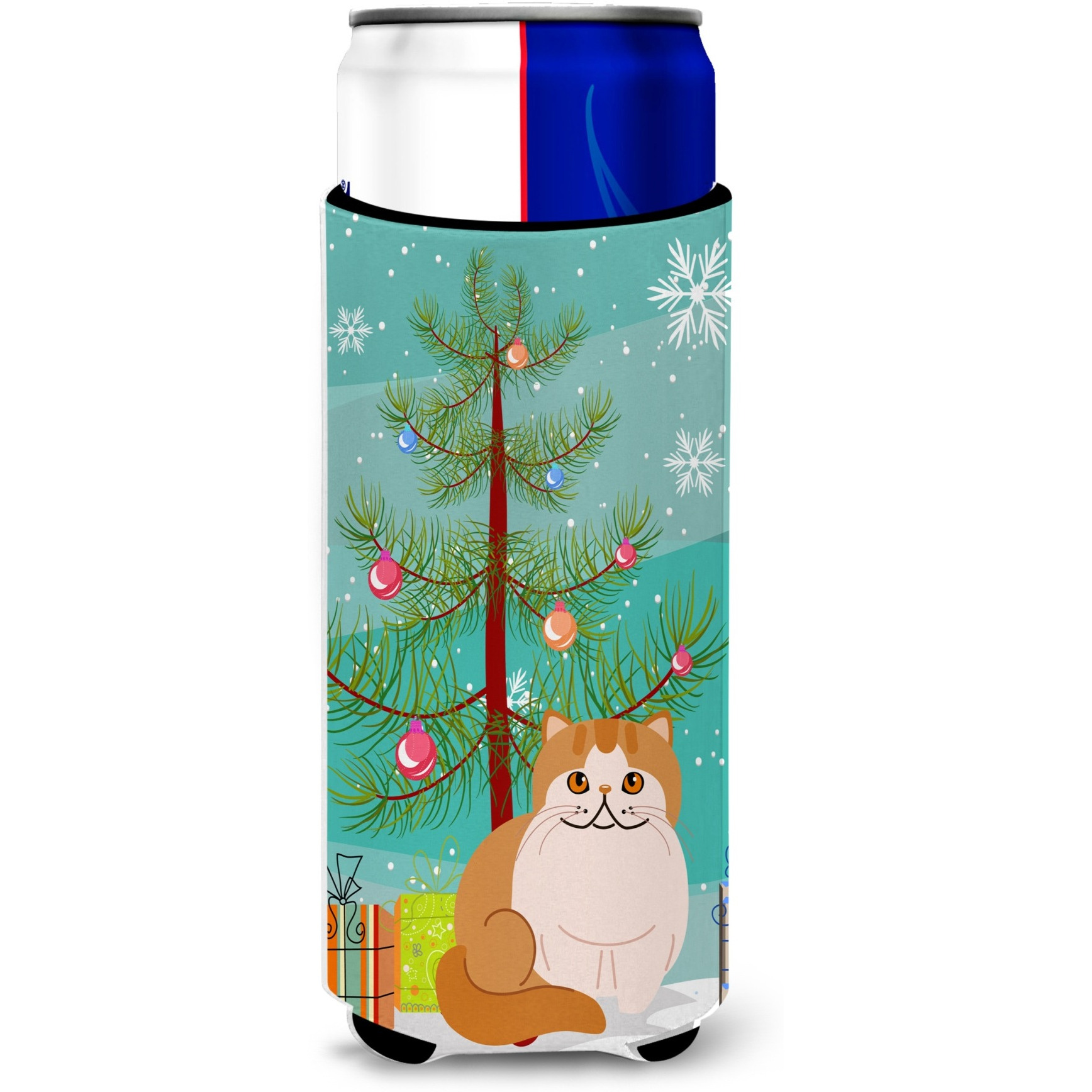 &quotCaroline's Treasures Exotic Shorthair Cat Merry Christmas Tree Michelob Ultra Hugger For Slim Cans, Slim Can, Multicolor"