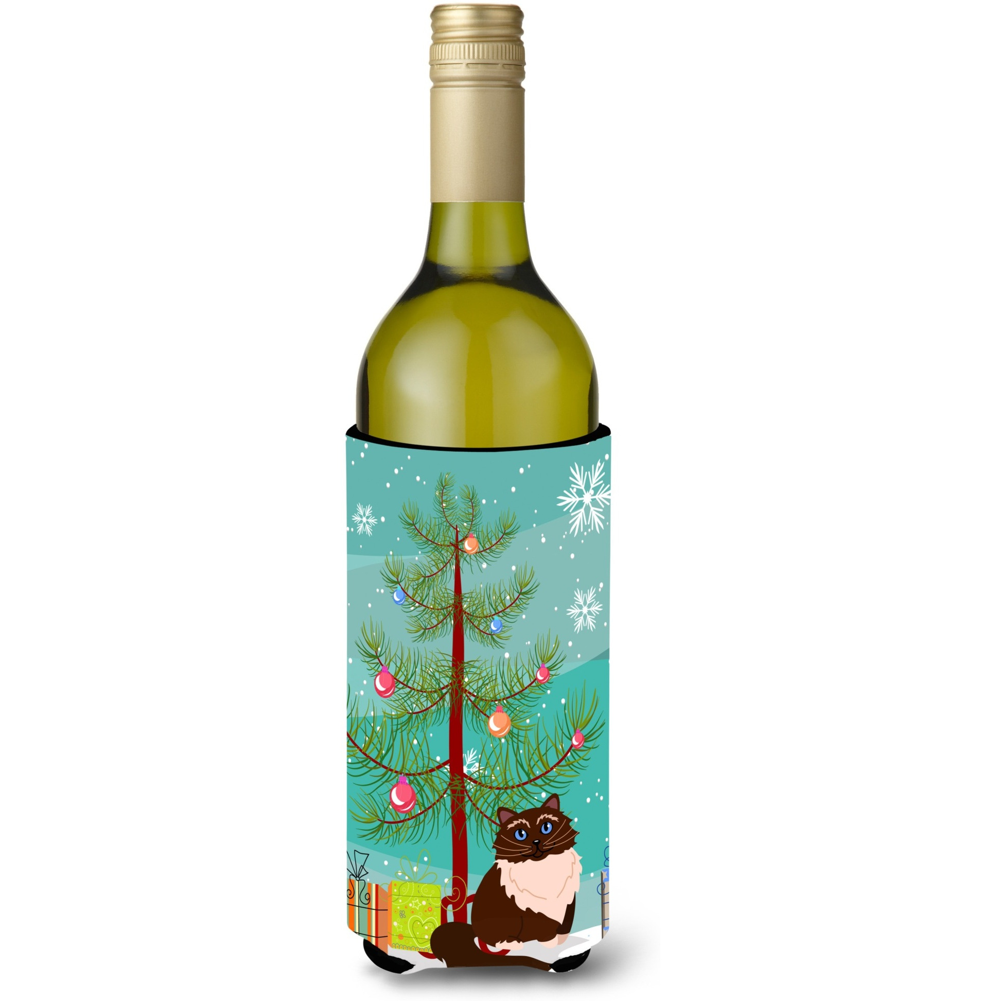 &quotCaroline's Treasures Himalayan Cat Merry Christmas Tree Wine Bottle Beverage Insulator Hugger, 750 ml, Multicolor"