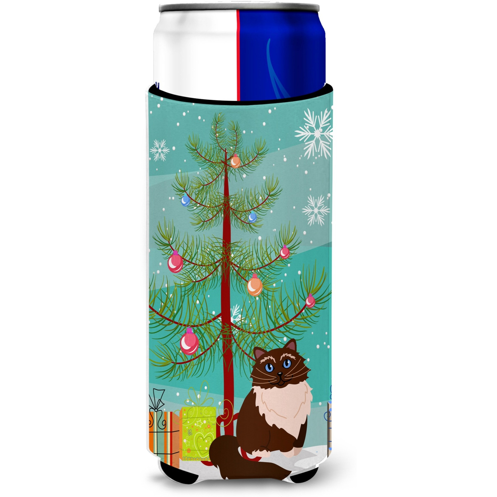 &quotCaroline's Treasures Himalayan Cat Merry Christmas Tree Michelob Ultra Hugger For Slim Cans, Slim Can, Multicolor"