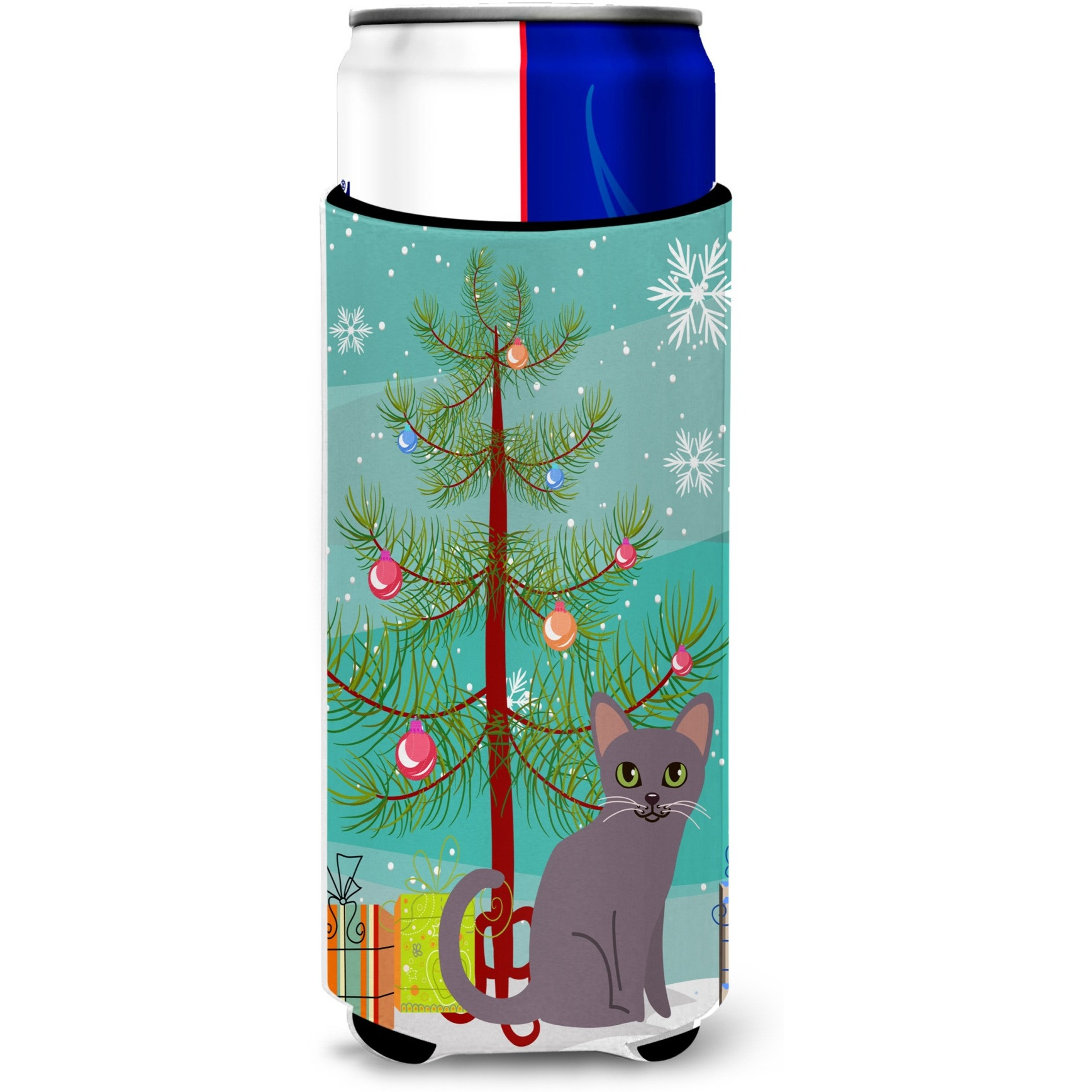&quotCaroline's Treasures Korat Cat Merry Christmas Tree Michelob Ultra Hugger For Slim Cans, Slim Can, Multicolor"