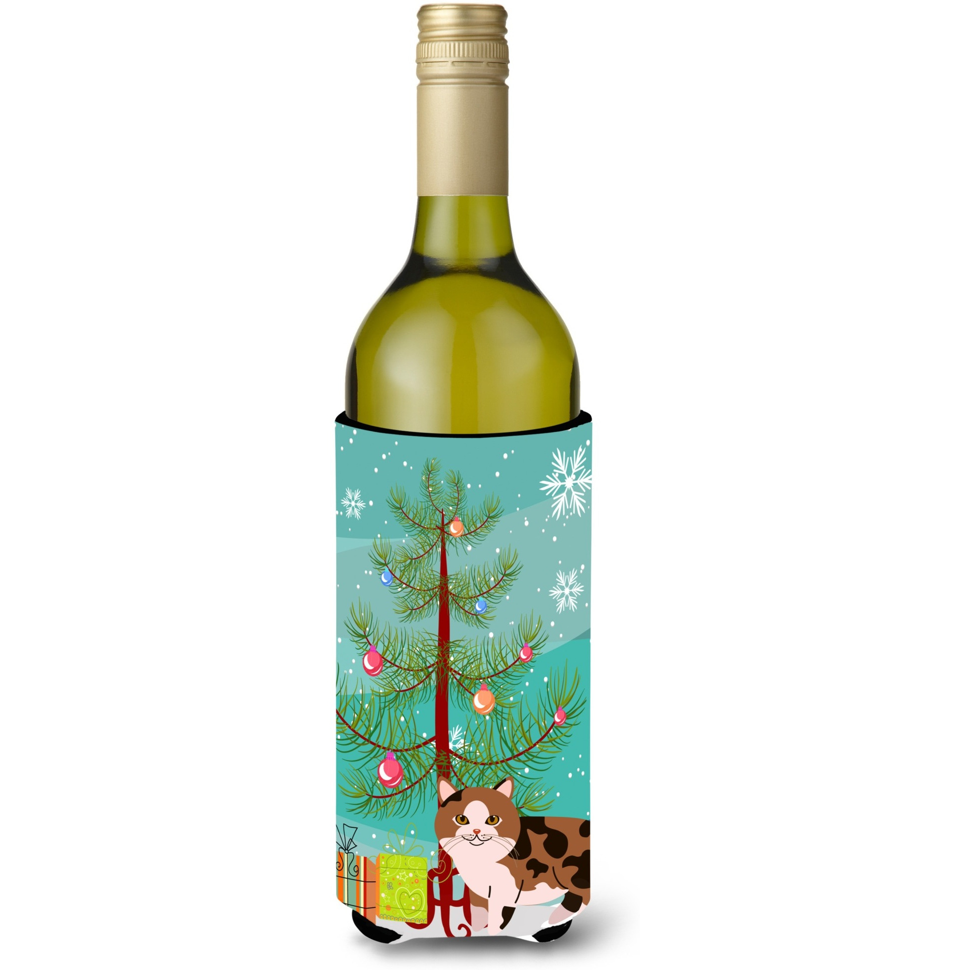 &quotCaroline's Treasures Manx Cat Merry Christmas Tree Wine Bottle Beverage Insulator Hugger, 750 ml, Multicolor"