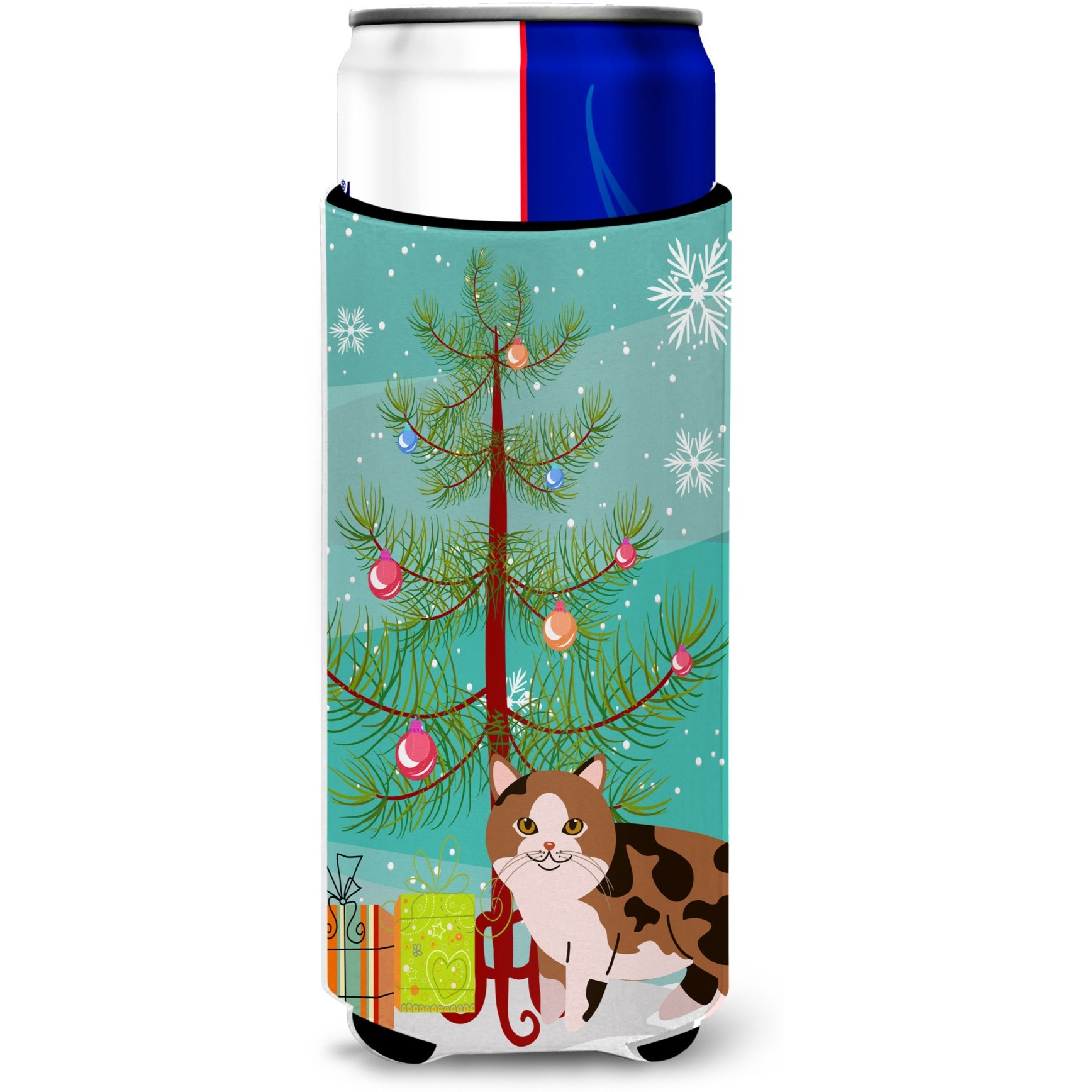 &quotCaroline's Treasures Manx Cat Merry Christmas Tree Michelob Ultra Hugger For Slim Cans, Slim Can, Multicolor"