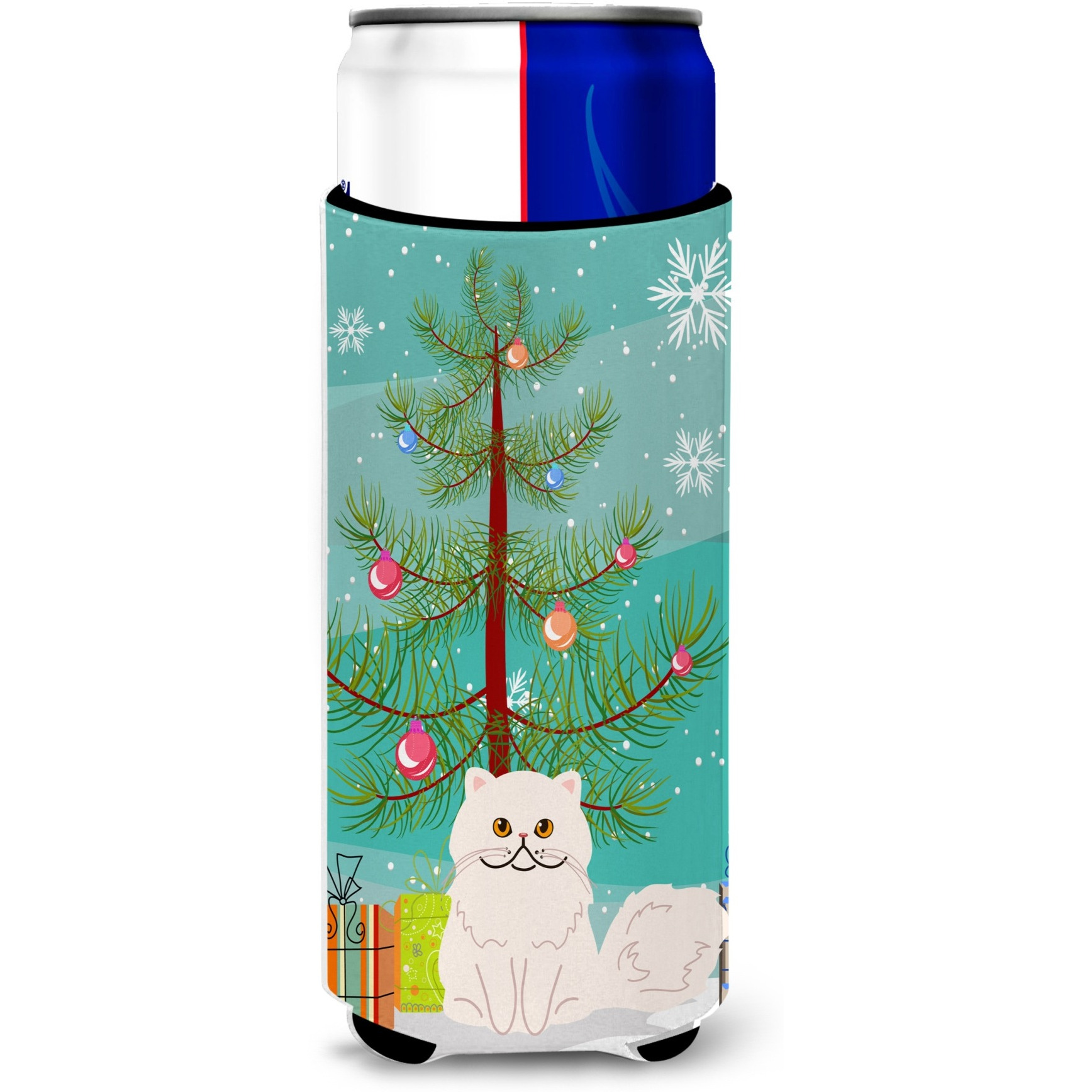 &quotCaroline's Treasures Persian Cat Merry Christmas Tree Michelob Ultra Hugger For Slim Cans, Slim Can, Multicolor"