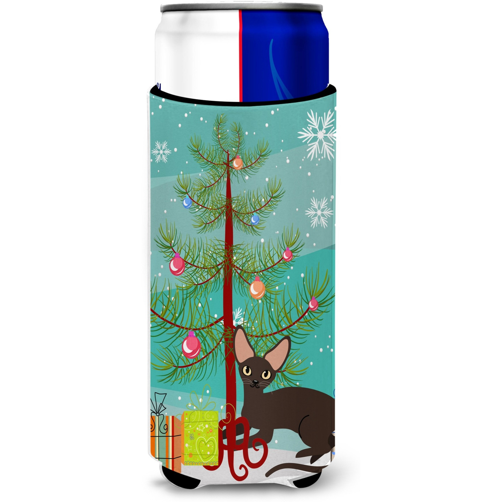 &quotCaroline's Treasures Peterbald Cat Merry Christmas Tree Michelob Ultra Hugger For Slim Cans, Slim Can, Multicolor"