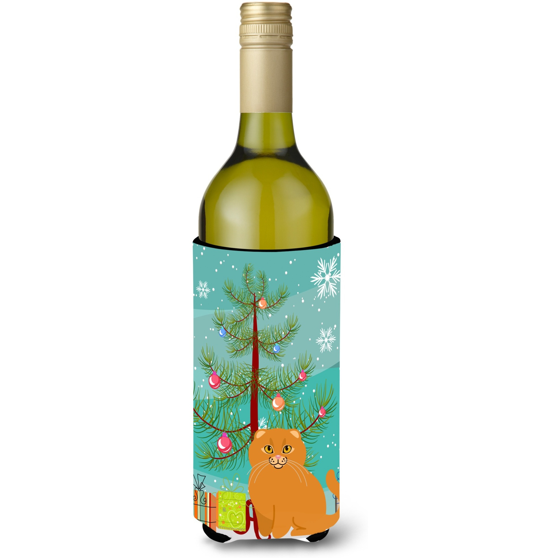 &quotCaroline's Treasures Scottish Fold Cat Merry Christmas Tree Wine Bottle Beverage Insulator Hugger, 750 ml, Multicolor"