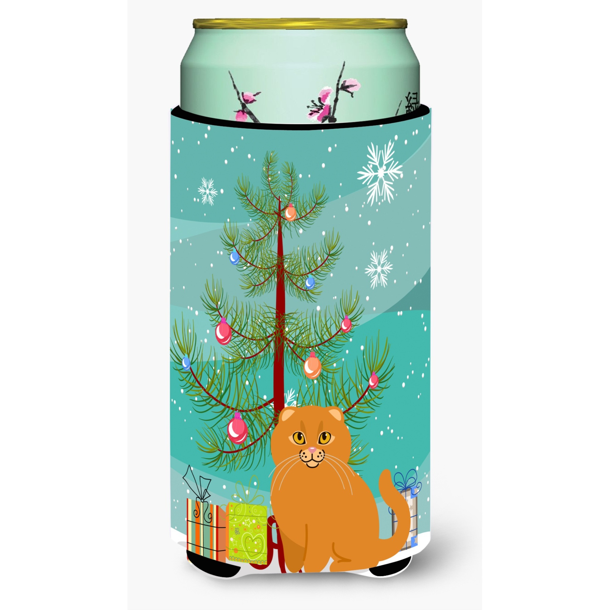 &quotCaroline's Treasures Scottish Fold Cat Merry Christmas Tree Tall Boy Beverage Insulator Hugger, Multicolor"