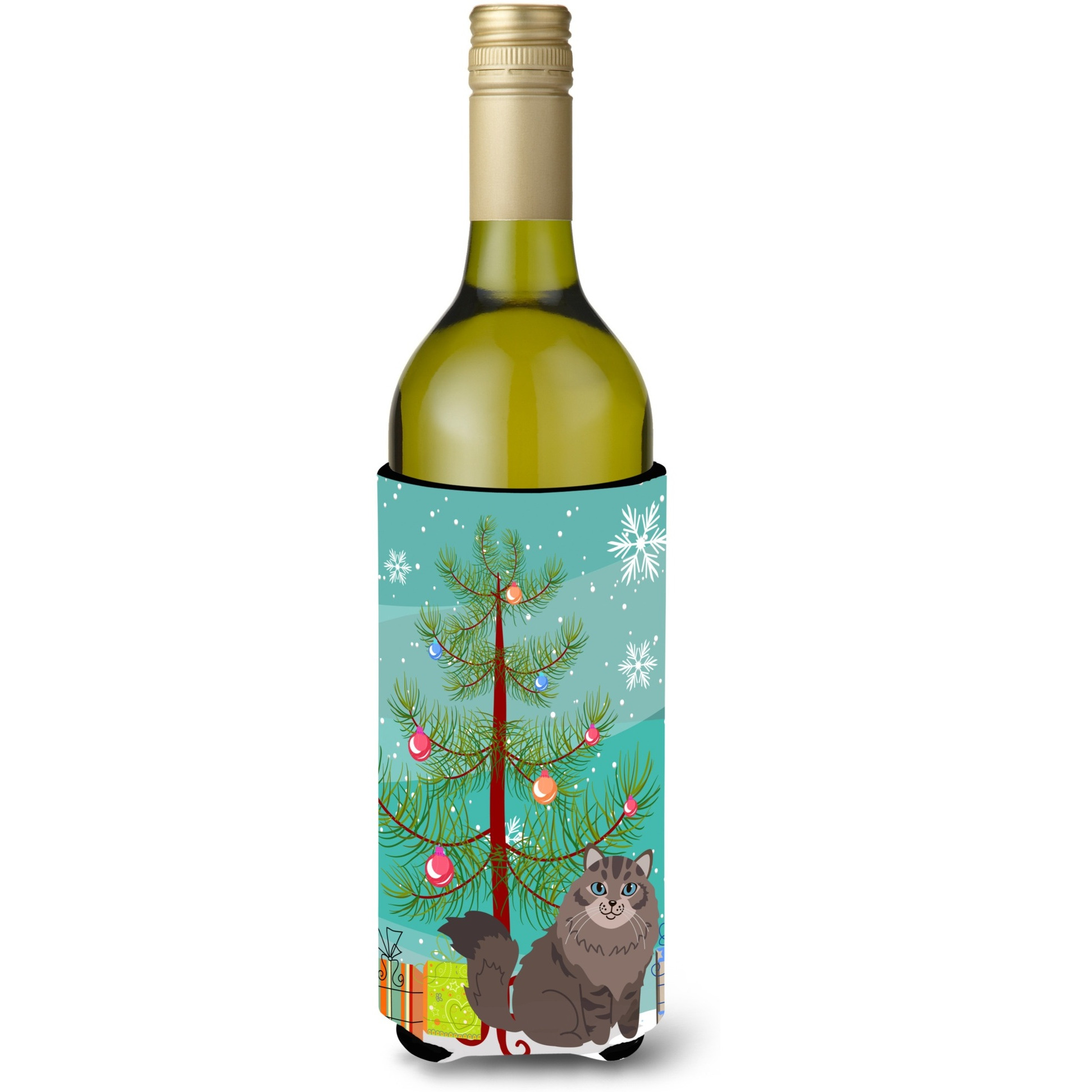 &quotCaroline's Treasures Siberian Cat Merry Christmas Tree Wine Bottle Beverage Insulator Hugger, 750 ml, Multicolor"