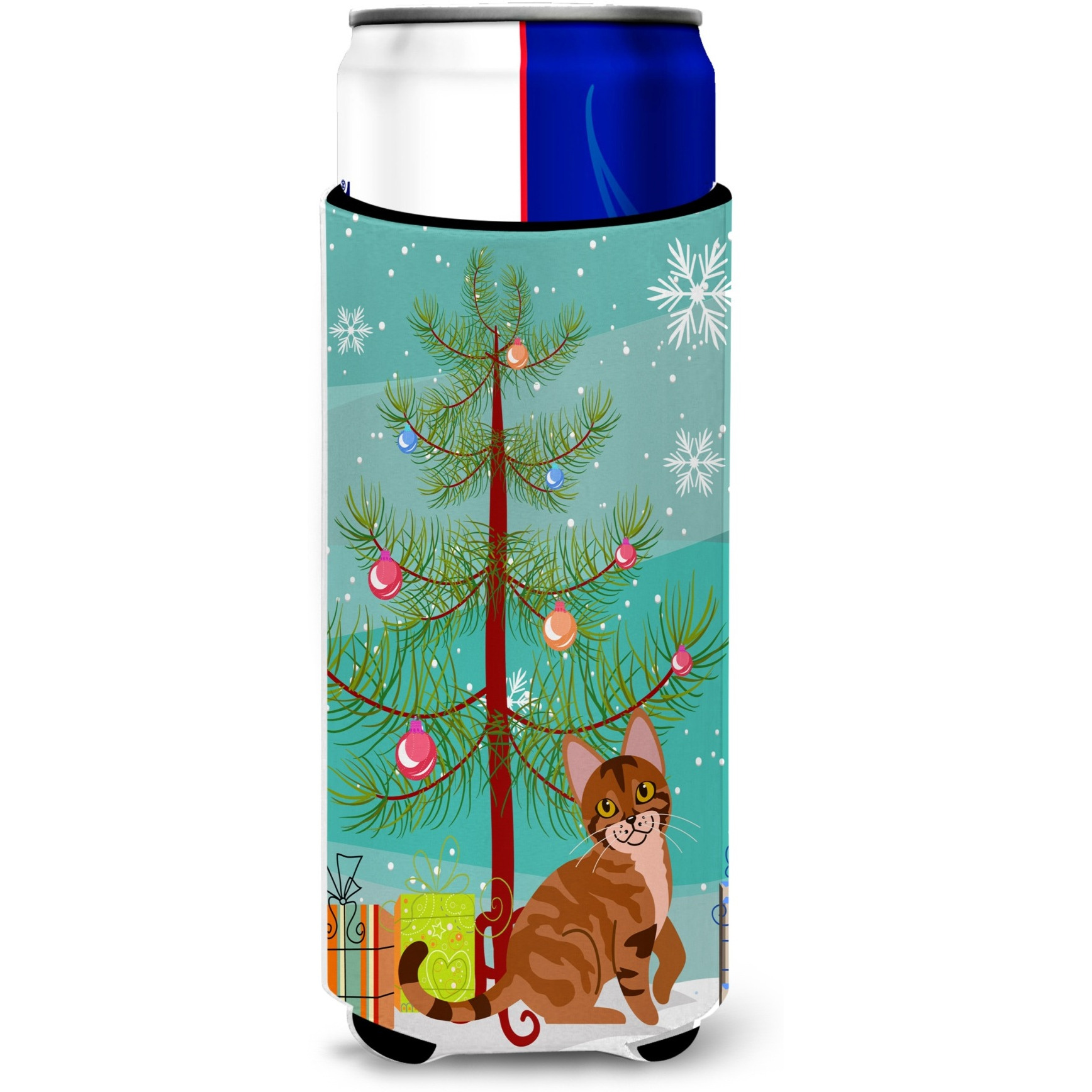 &quotCaroline's Treasures Sokoke Cat Merry Christmas Tree Michelob Ultra Hugger For Slim Cans, Slim Can, Multicolor"