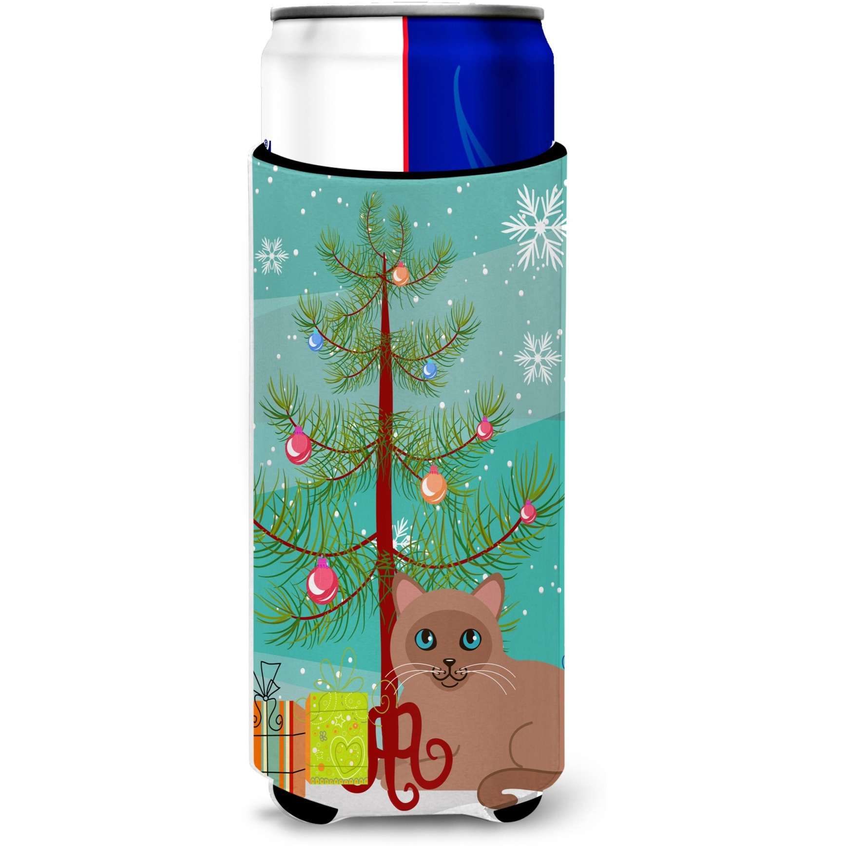 &quotCaroline's Treasures Tonkinese Cat Merry Christmas Tree Michelob Ultra Hugger For Slim Cans, Slim Can, Multicolor"