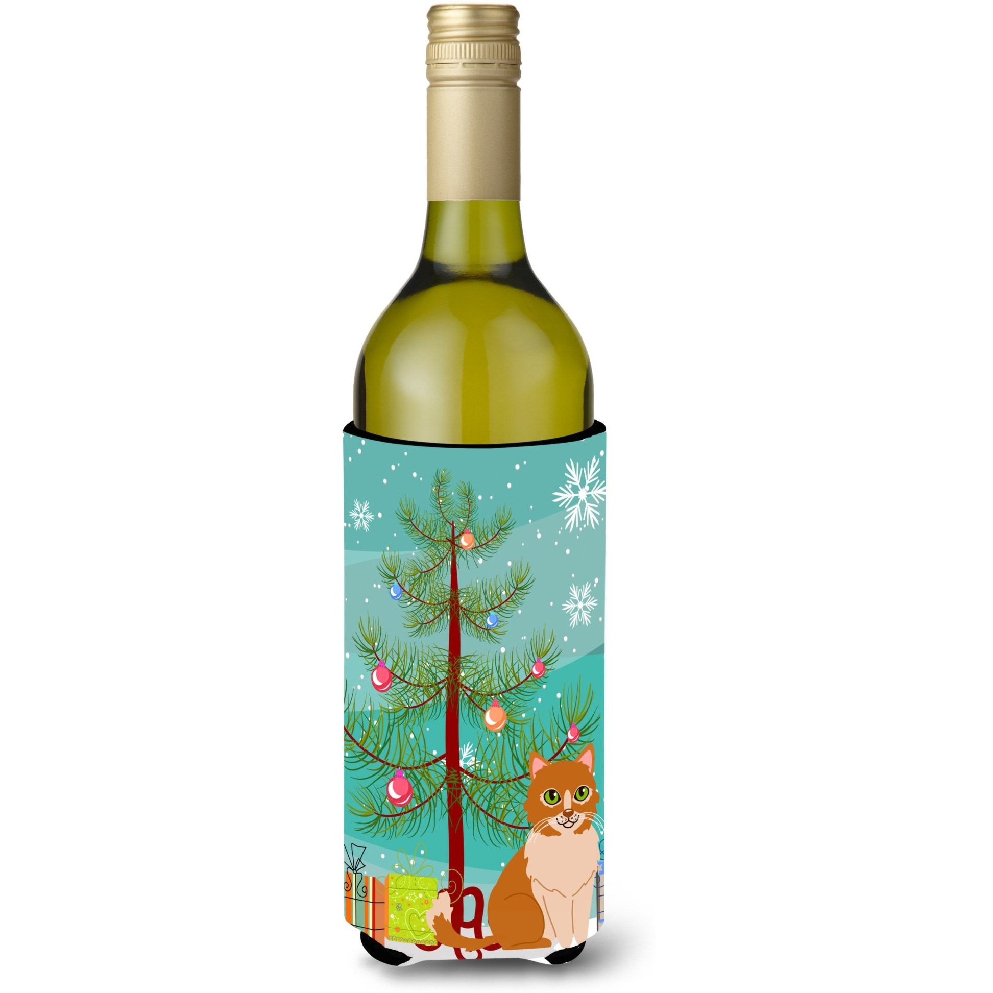&quotCaroline's Treasures Merry Christmas Tree Ural Rex Cat Wine Bottle Beverage Insulator Hugger, 750 ml, Multicolor"