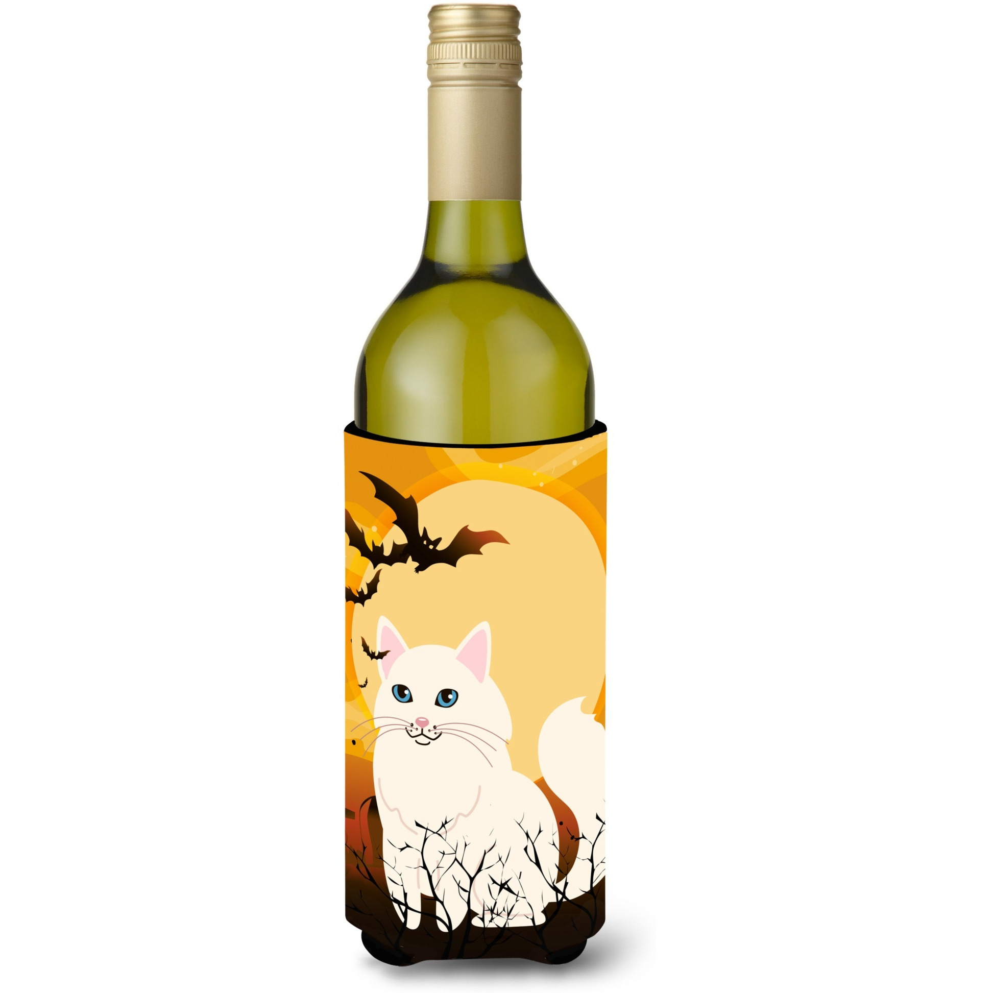&quotCaroline's Treasures Halloween Turkish Angora Cat Wine Bottle Beverage Insulator Hugger, 750 ml, Multicolor"