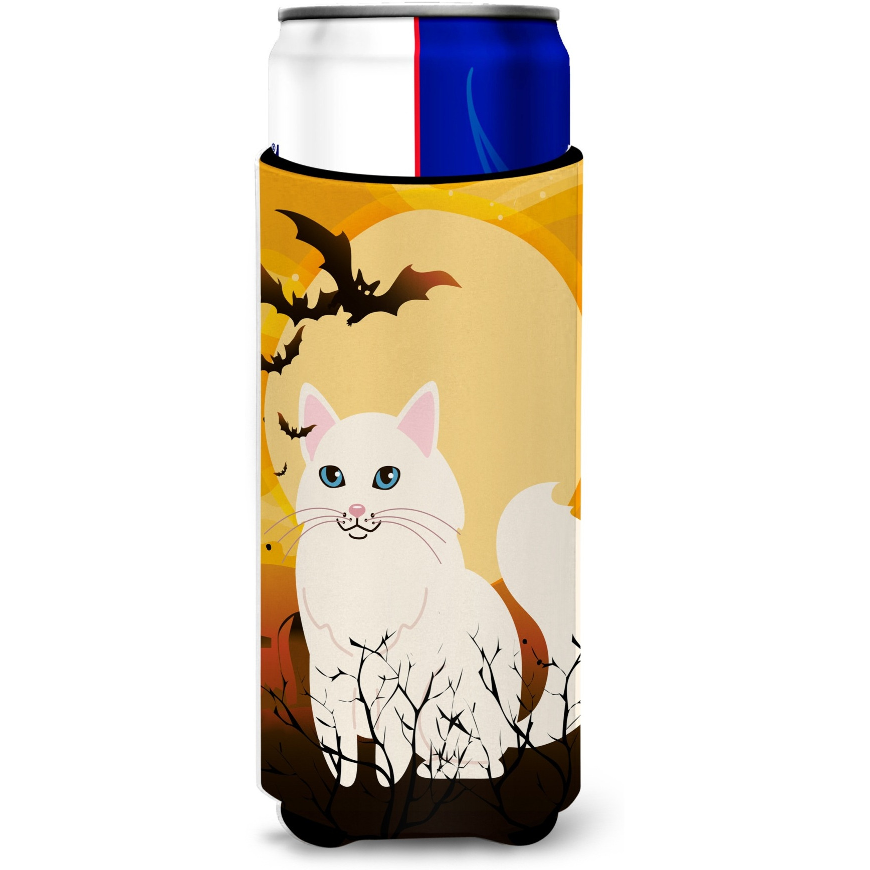 &quotCaroline's Treasures Halloween Turkish Angora Cat Michelob Ultra Hugger For Slim Cans, Slim Can, Multicolor"