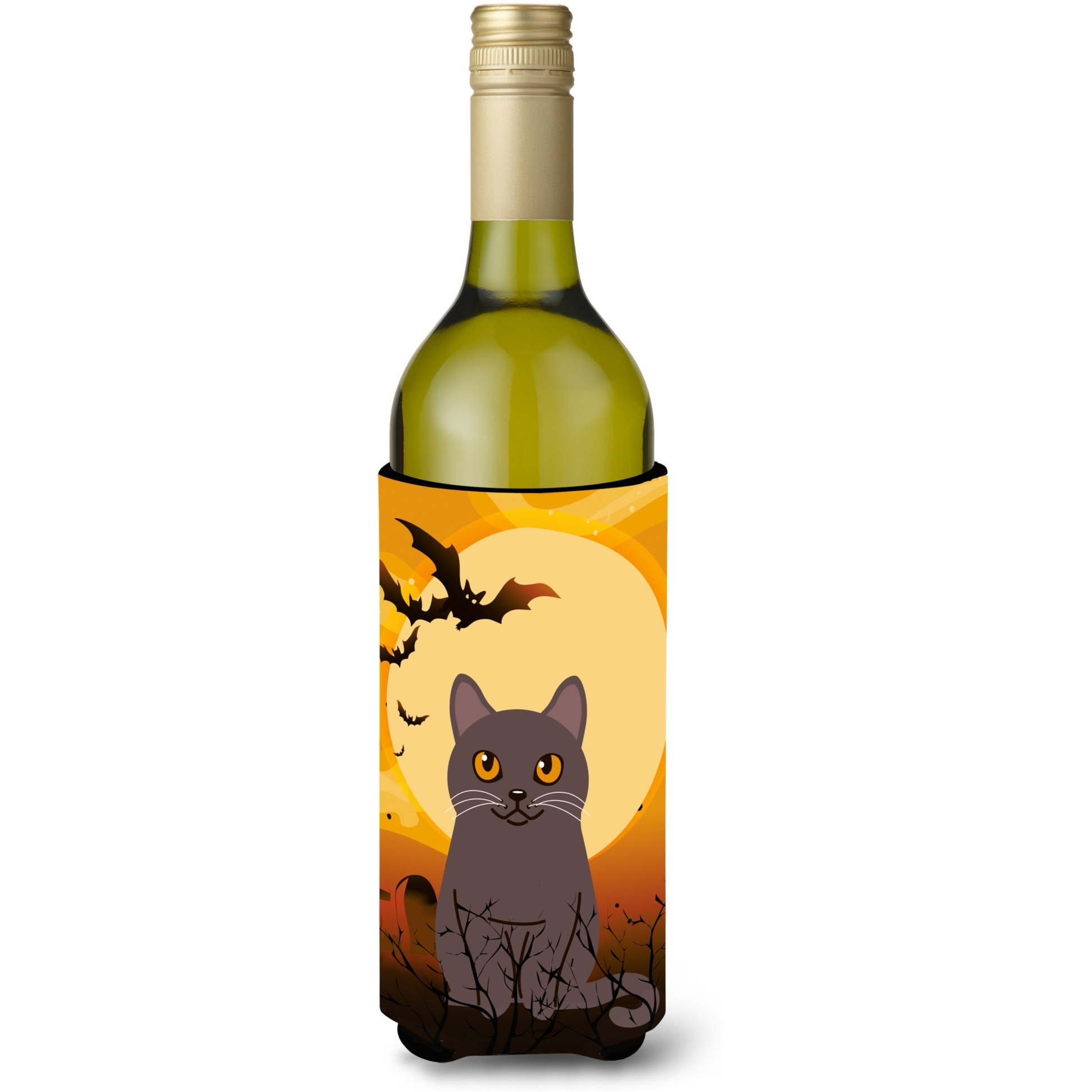 &quotCaroline's Treasures Halloween Chartreus Cat Wine Bottle Beverage Insulator Hugger, 750 ml, Multicolor"