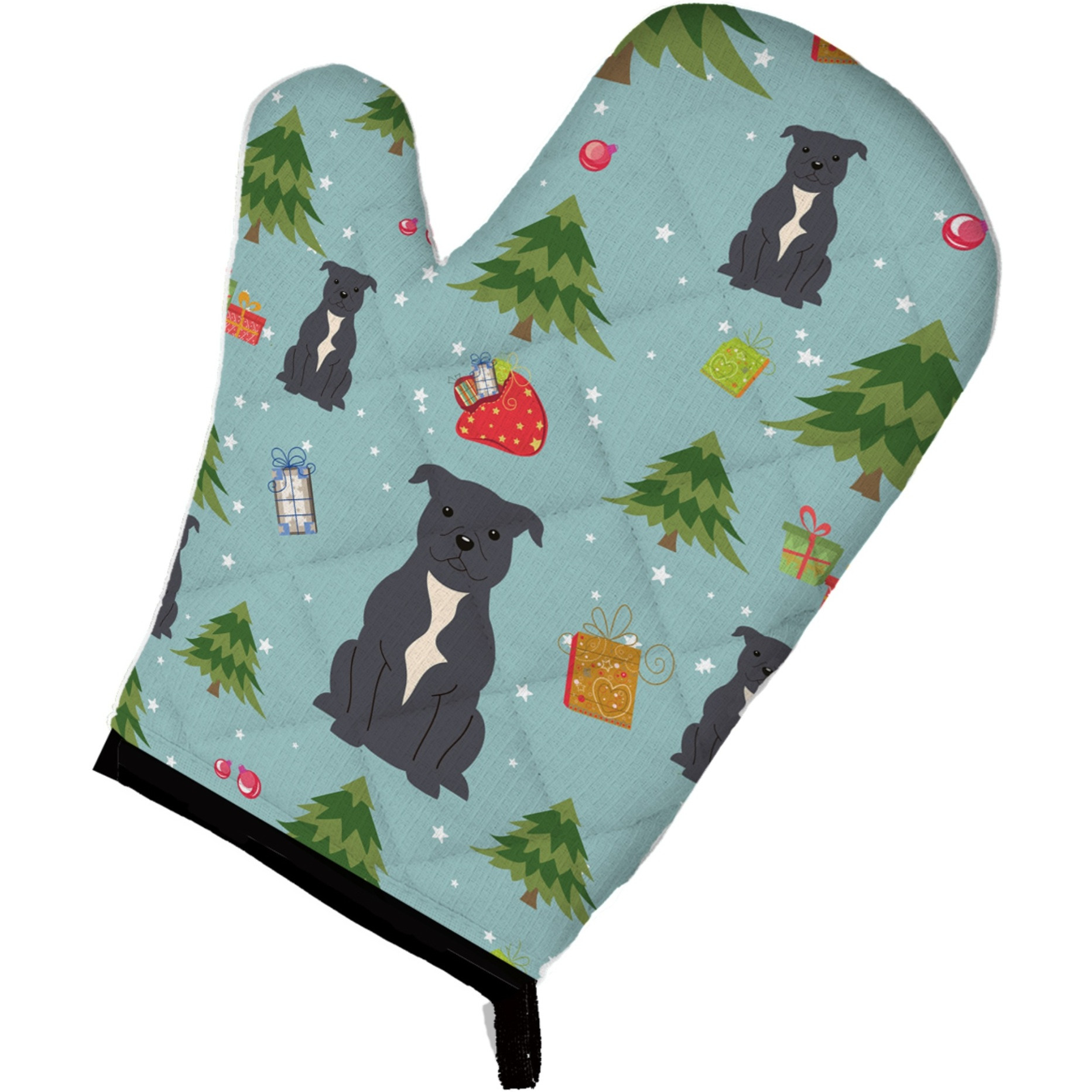 &quotCaroline's Treasures BB4706OVMT Christmas Staffordshire Bull Terrier Blue Oven Mitt, 12"" by 8.5"", Multicolor"