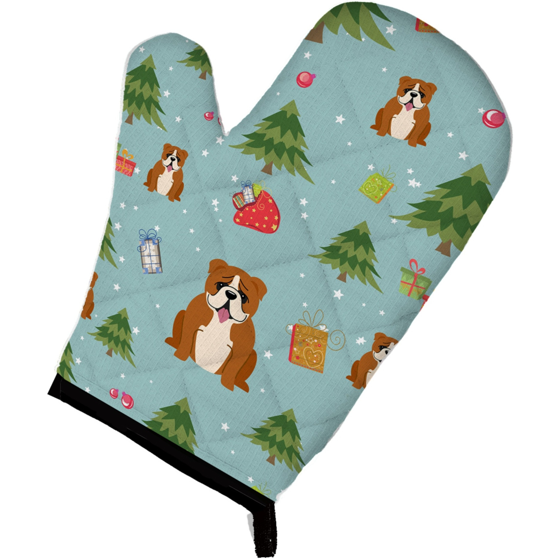 &quotCaroline's Treasures BB4780OVMT Christmas English Bulldog Red White Oven Mitt, 12"" by 8.5"", Multicolor"