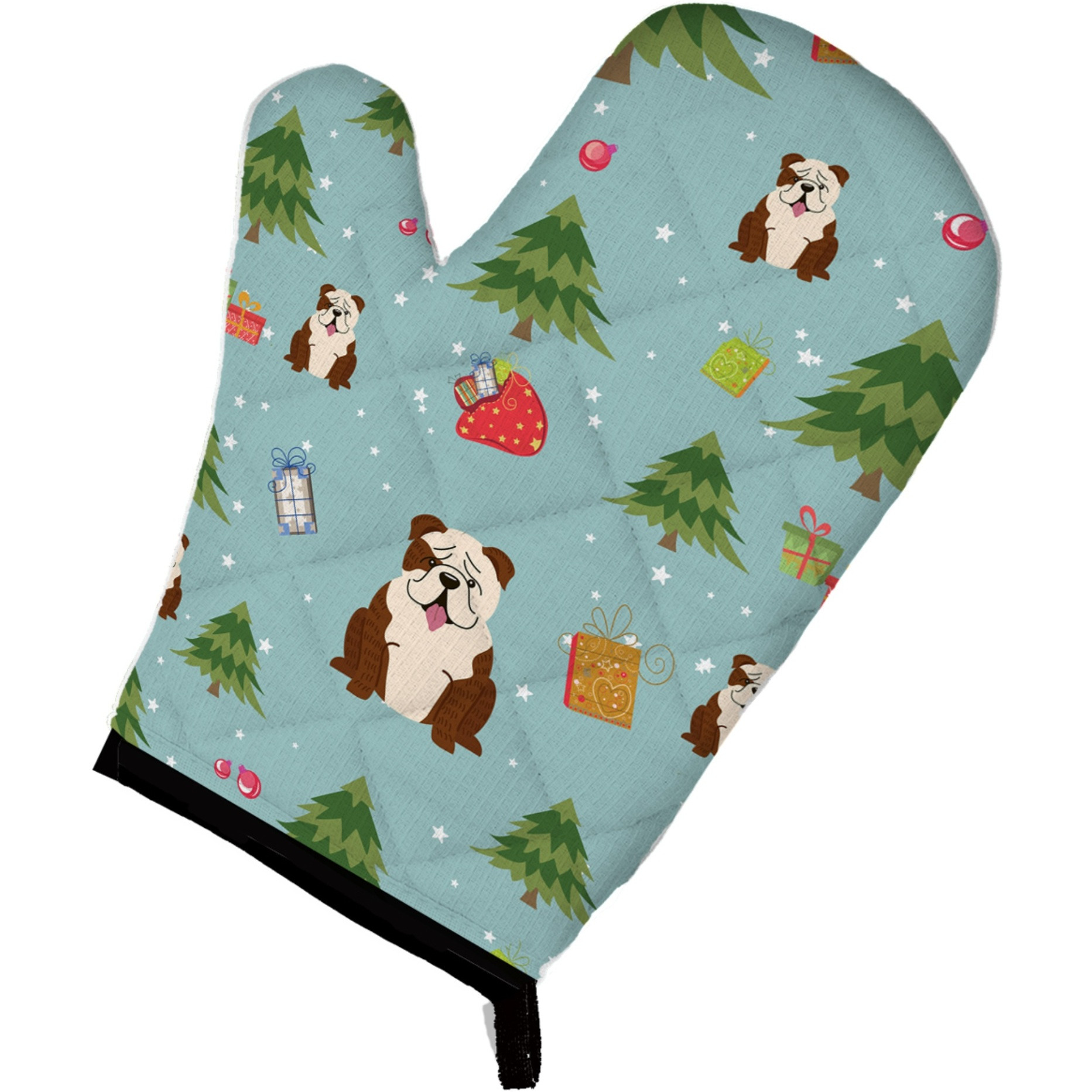 &quotCaroline's Treasures BB4781OVMT Christmas English Bulldog Brindle White Oven Mitt, 12"" by 8.5"", Multicolor"