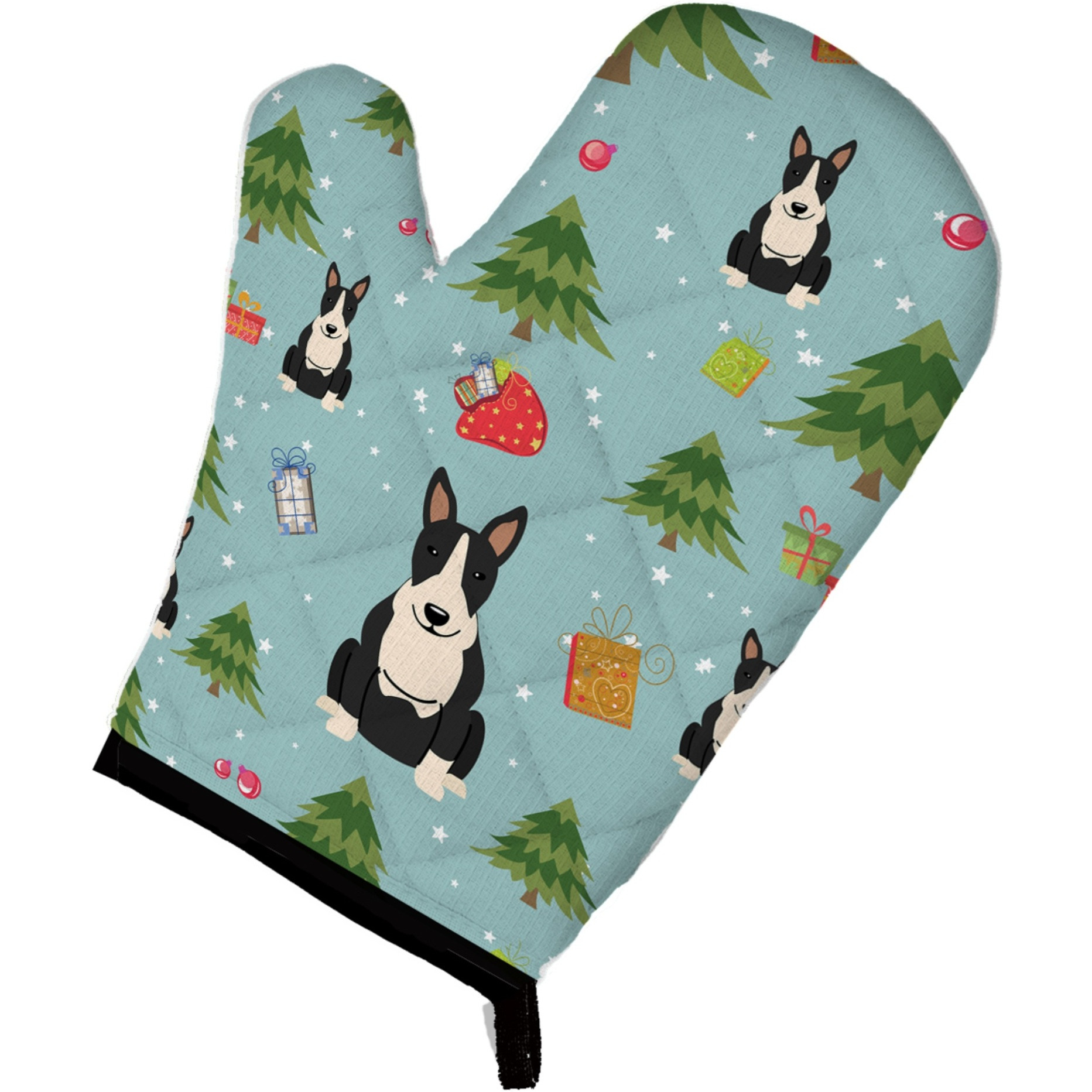 &quotCaroline's Treasures BB4793OVMT Christmas Bull Terrier Black White Oven Mitt, 12"" by 8.5"", Multicolor"