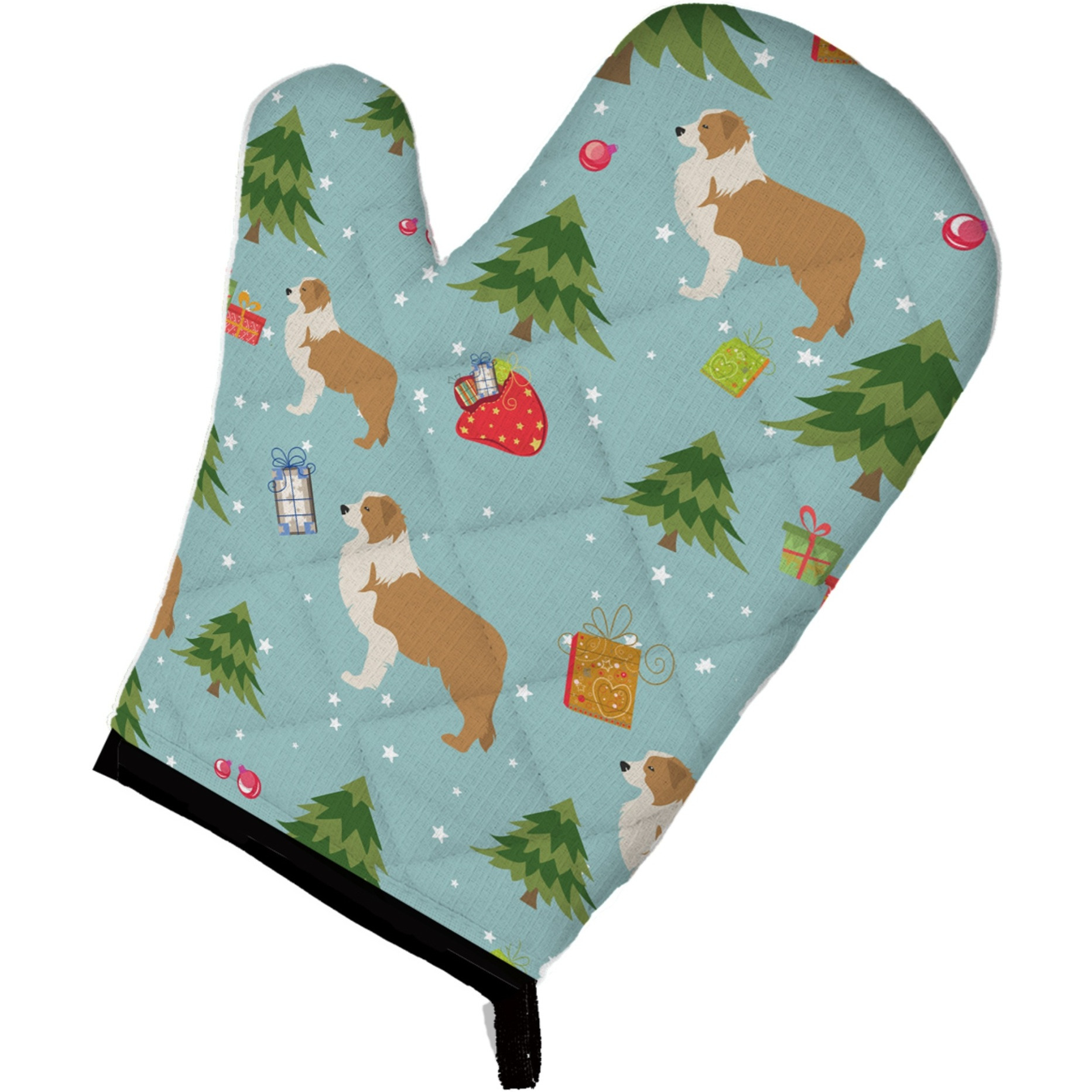 &quotCaroline's Treasures BB4846OVMT Christmas Red Border Collie Oven Mitt, 12"" by 8.5"", Multicolor"