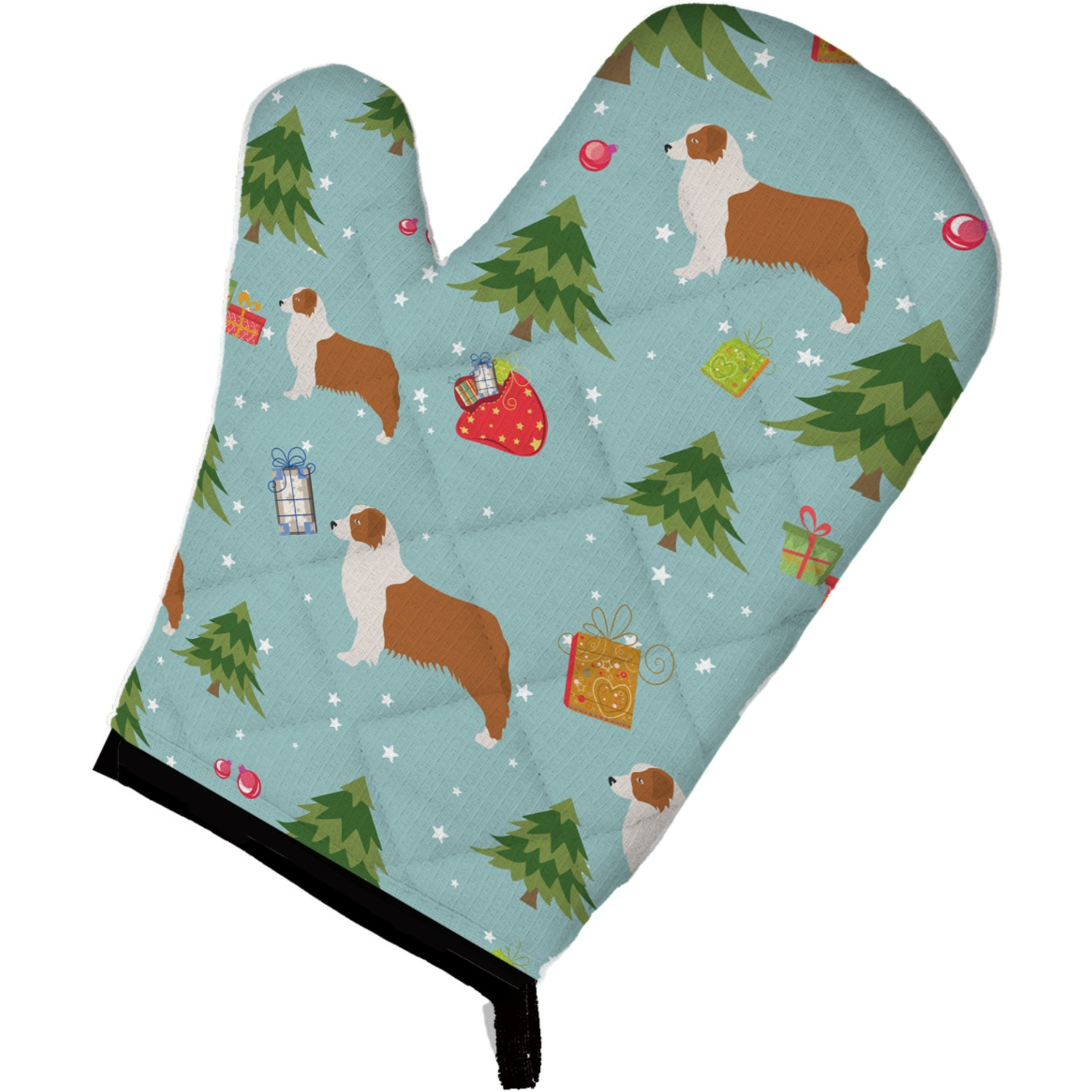 &quotCaroline's Treasures BB4857OVMT Christmas Australian Shepherd Dog Oven Mitt, 12"" by 8.5"", Multicolor"