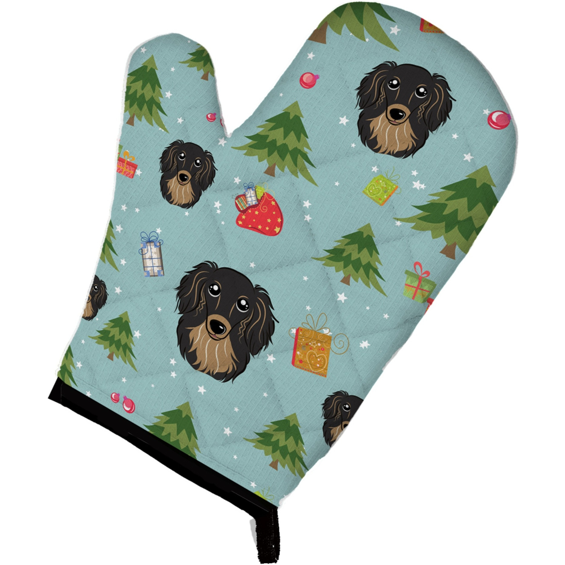 &quotCaroline's Treasures BB5002OVMT Christmas Longhair Black and Tan Dachshund Oven Mitt, 12"" by 8.5"", Multicolor"
