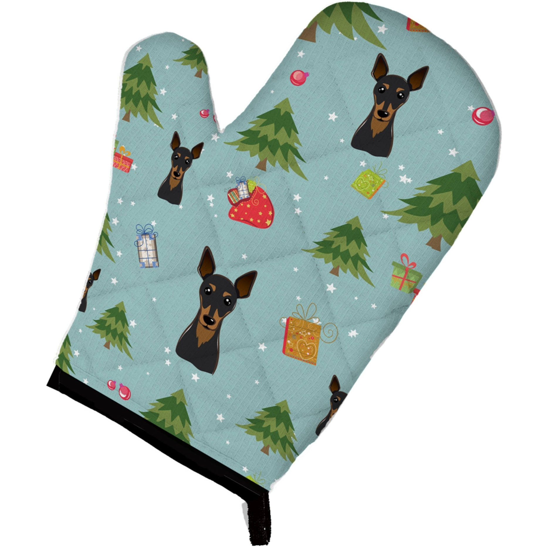 &quotCaroline's Treasures BB5029OVMT Christmas Min Pin Oven Mitt, 12"" by 8.5"", Multicolor"