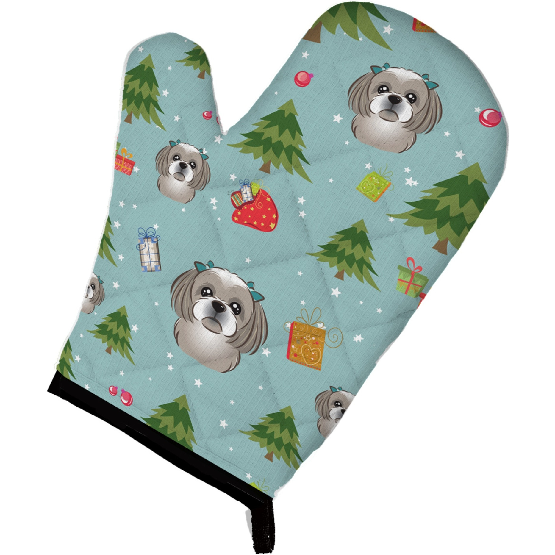 &quotCaroline's Treasures BB5039OVMT Christmas Gray Silver Shih Tzu Oven Mitt, 12"" by 8.5"", Multicolor"