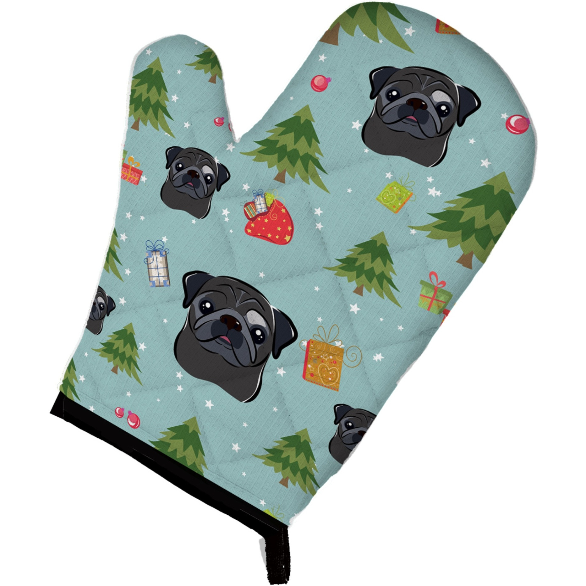 &quotCaroline's Treasures BB5052OVMT Christmas Black Pug Oven Mitt, 12"" by 8.5"", Multicolor"