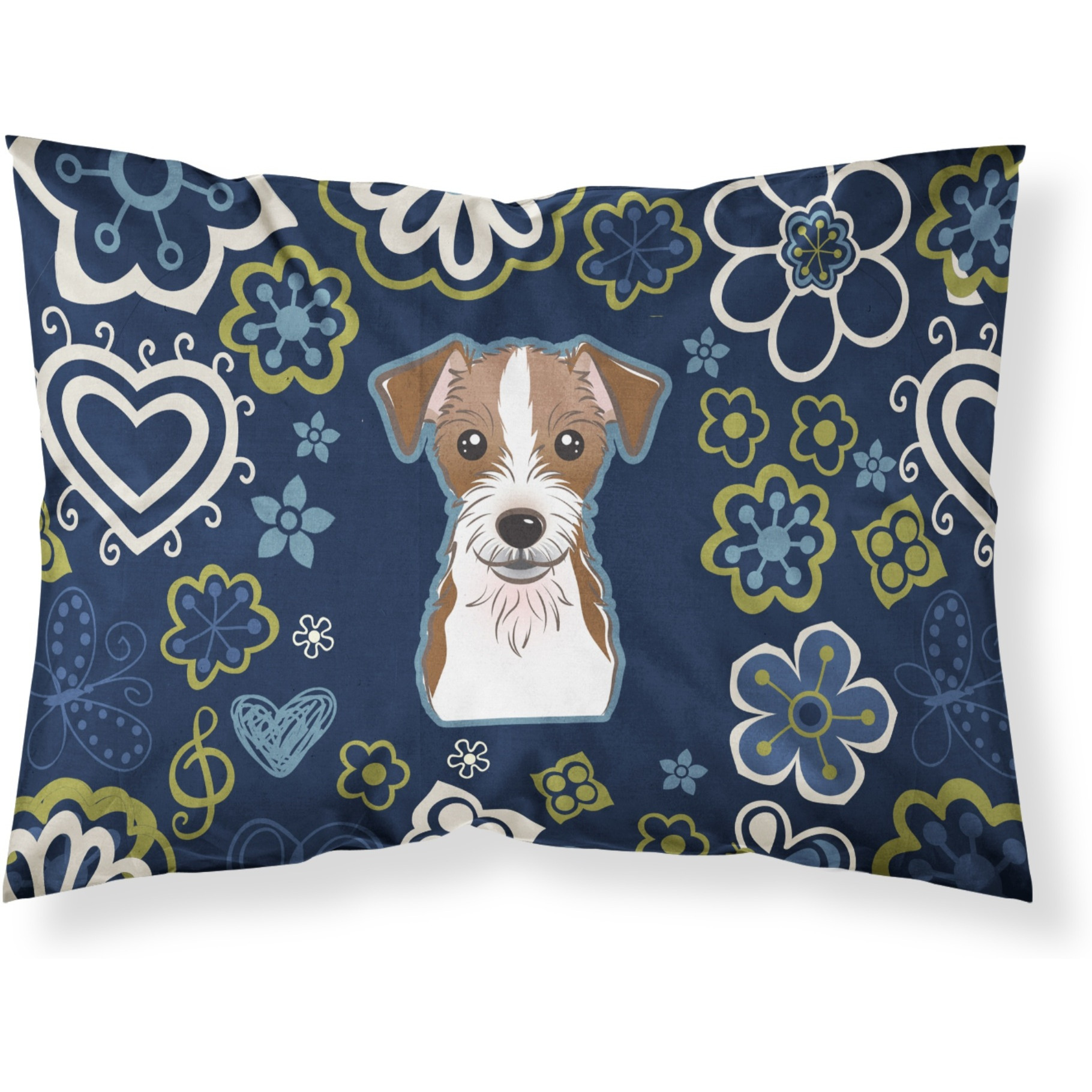 Blue Flowers Jack Russell Terrier Fabric Standard Pillowcase
