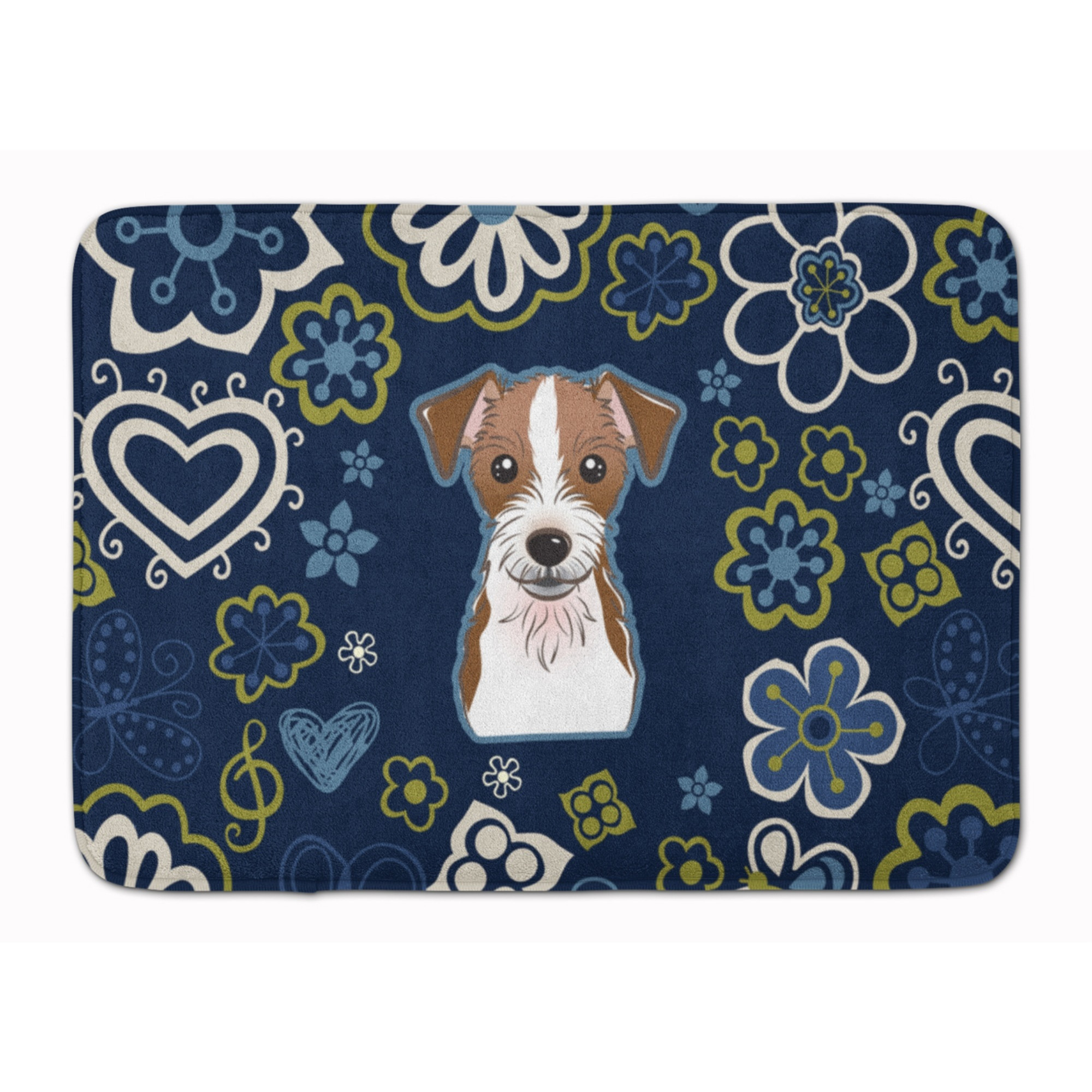 &quotCaroline's Treasures Blue Flowers Jack Russell Terrier, 19"" x 27"", Multicolor"