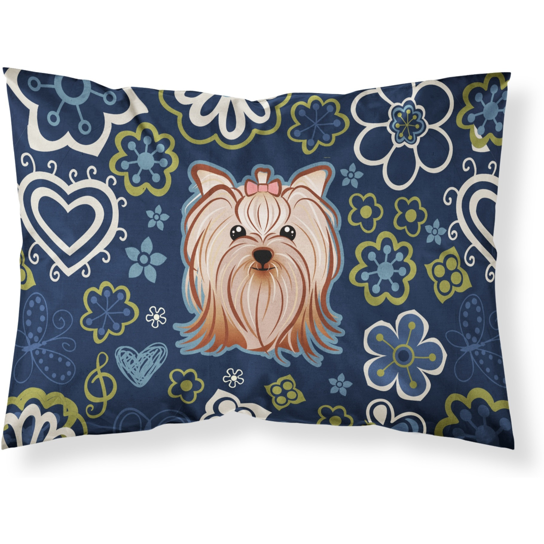 Blue Flowers Yorkie Yorkishire Terrier Fabric Standard Pillowcase