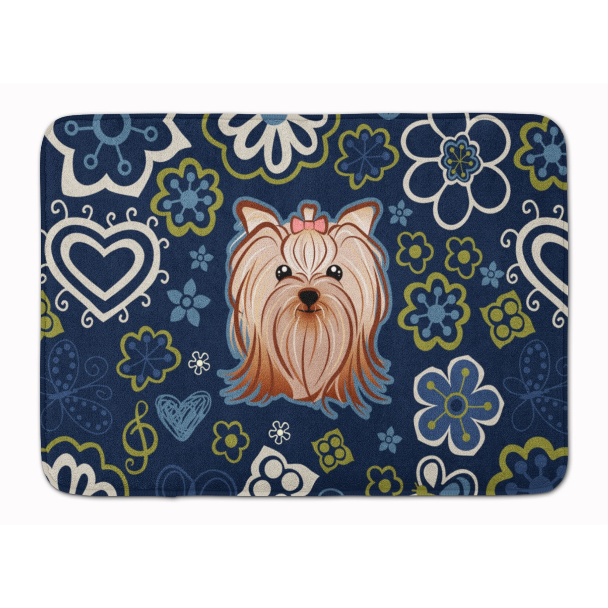 &quotCaroline's Treasures Blue Flowers Yorkie Yorkishire Terrier Floor Mat, 19"" x 27"", Multicolor"