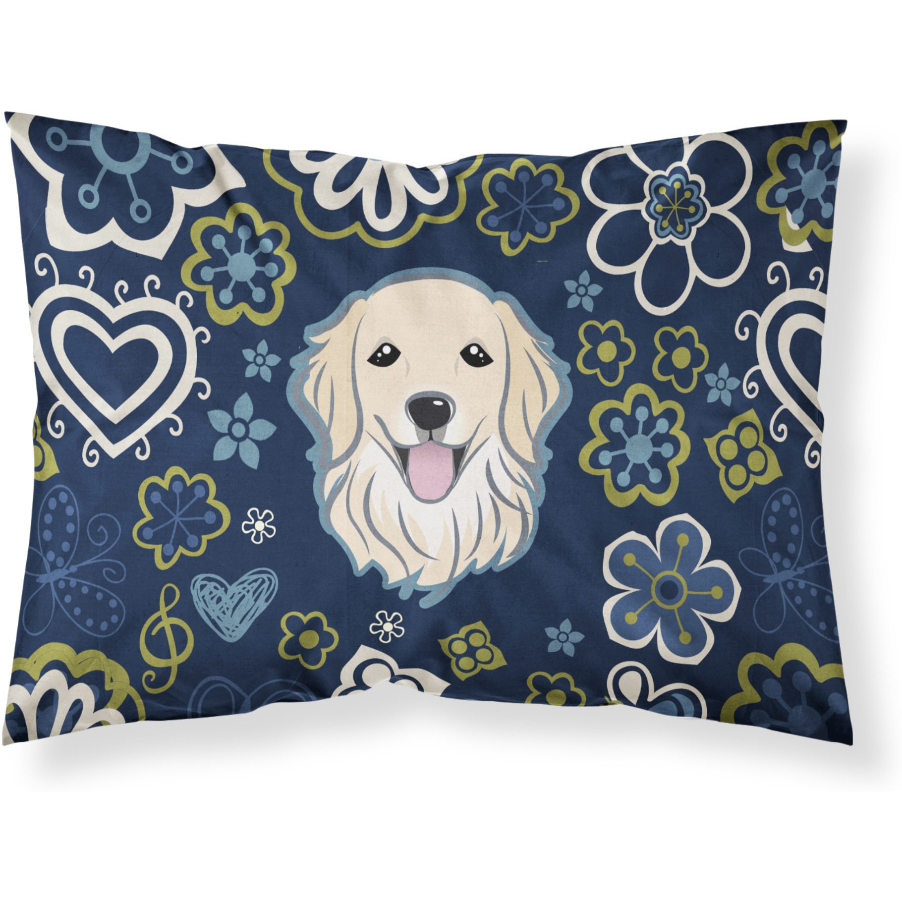 Blue Flowers Golden Retriever Fabric Standard Pillowcase