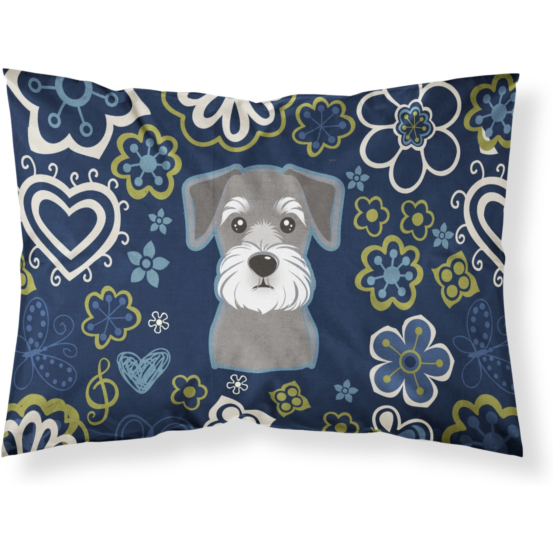 Blue Flowers Schnauzer Fabric Standard Pillowcase