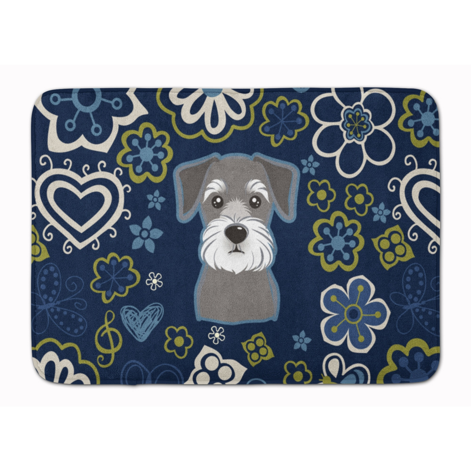 &quotCaroline's Treasures Blue Flowers Schnauzer Floor Mat, 19"" x 27"", Multicolor"