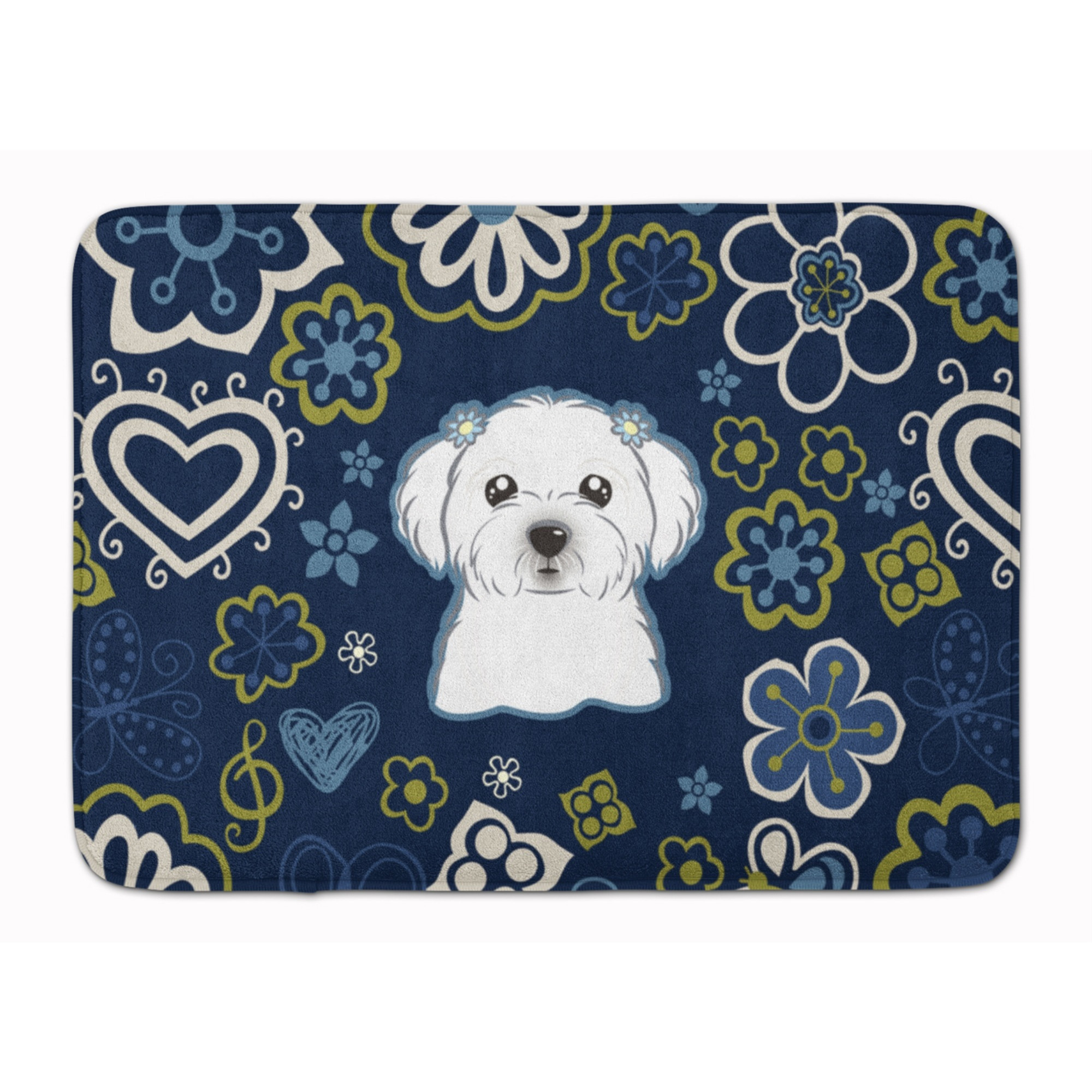 &quotCaroline's Treasures Blue Flowers Maltese Floor Mat, 19"" x 27"", Multicolor"