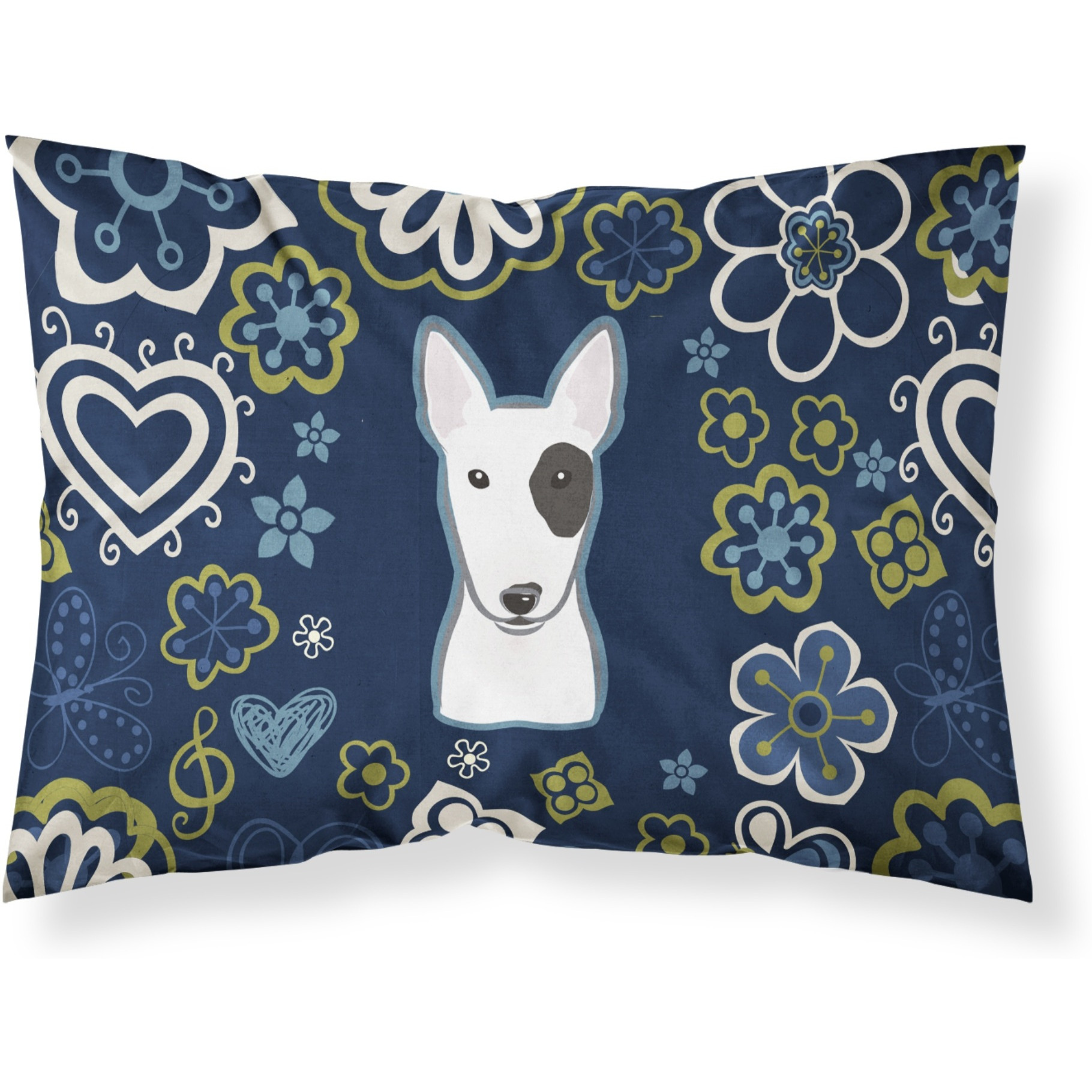 Blue Flowers Bull Terrier Fabric Standard Pillowcase
