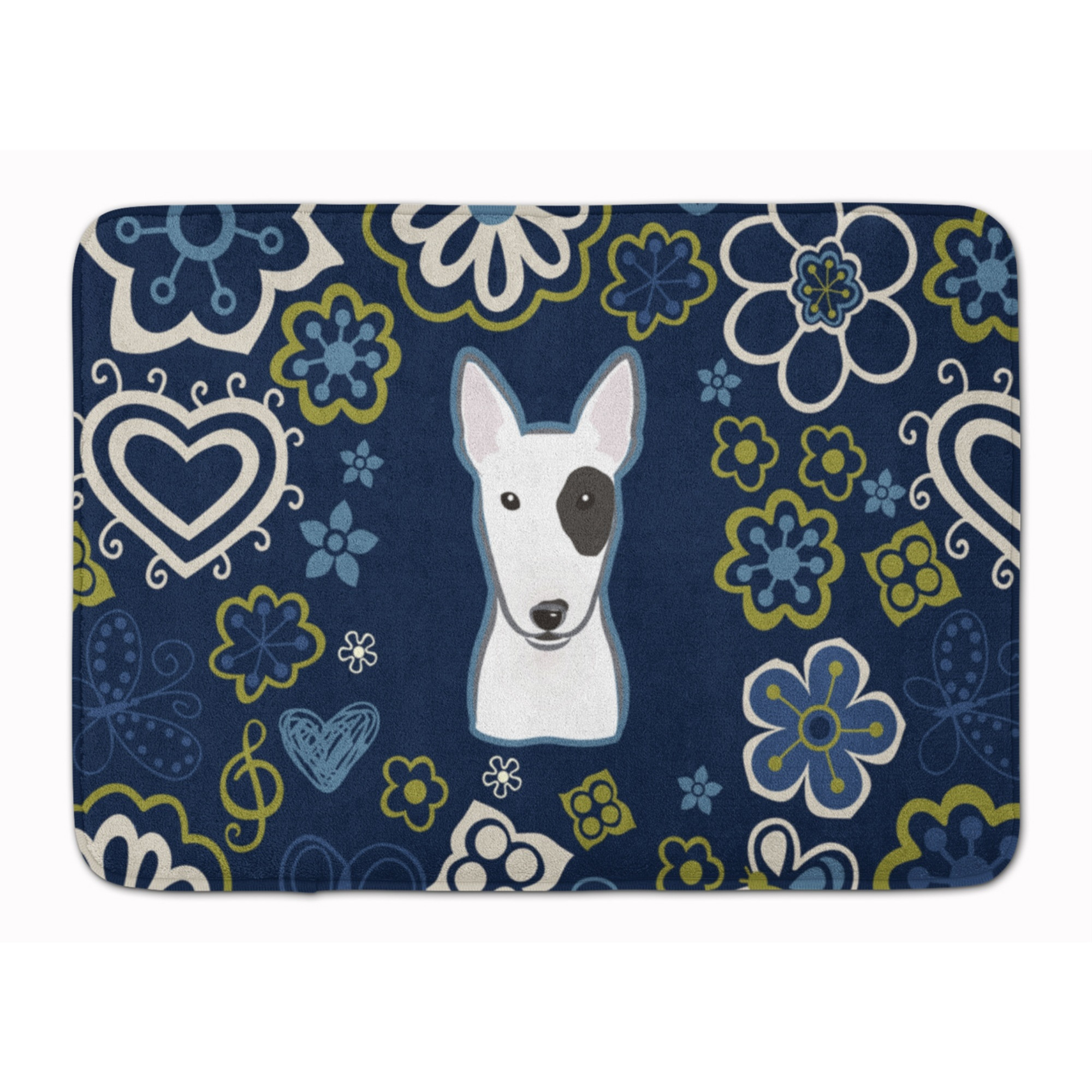&quotCaroline's Treasures Blue Flowers Bull Terrier Floor Mat, 19"" x 27"", Multicolor"