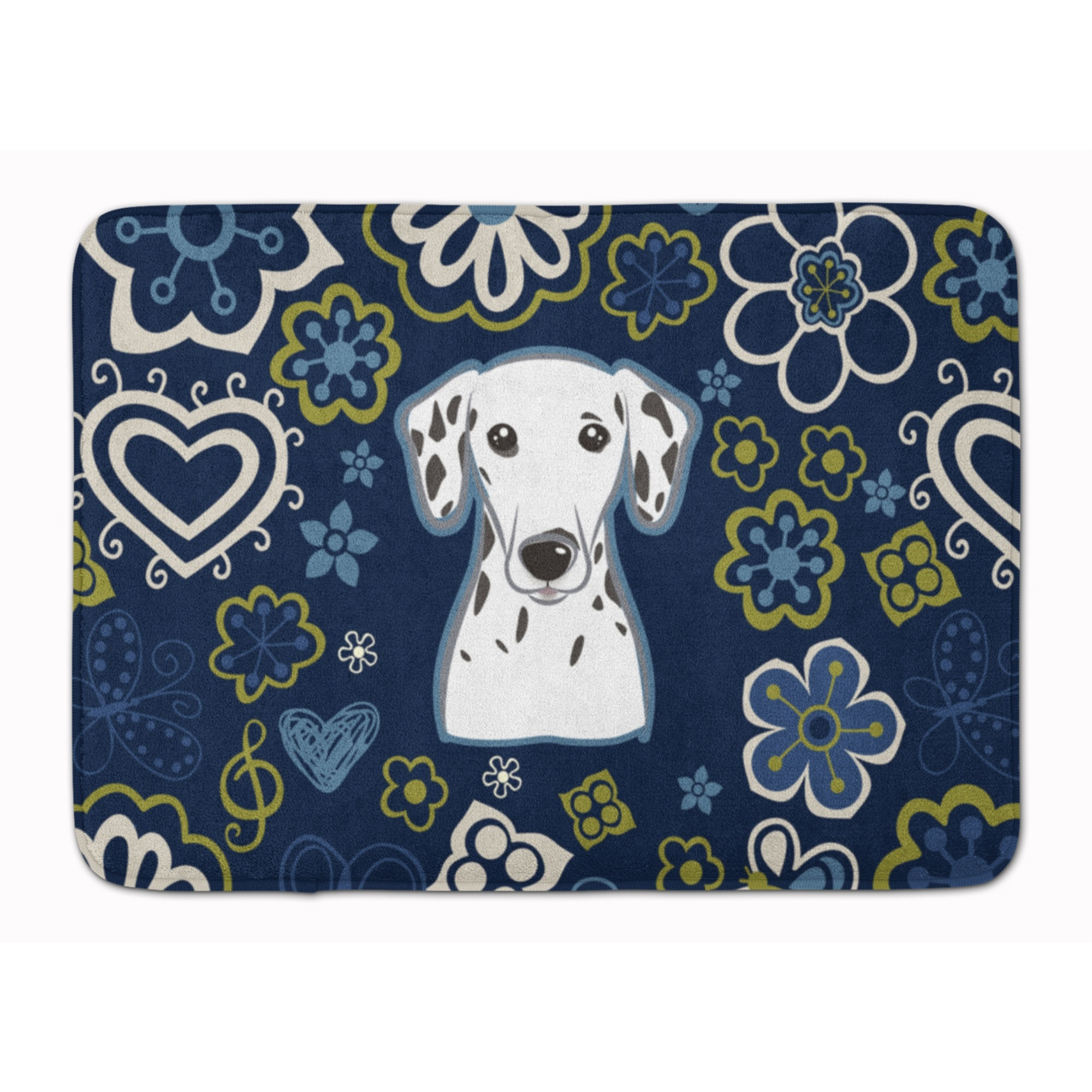 &quotCaroline's Treasures Blue Flowers Dalmatian Floor Mat, 19"" x 27"", Multicolor"