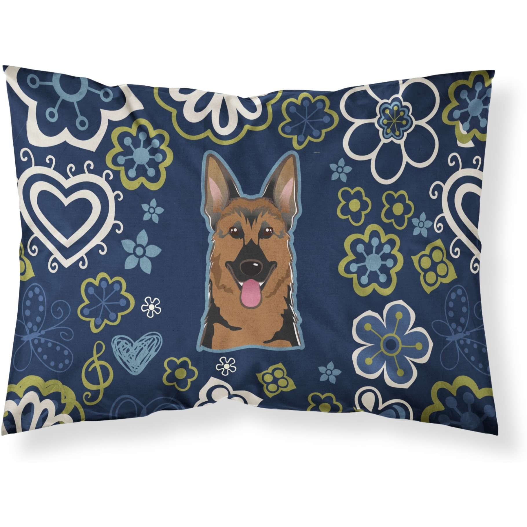 Blue Flowers German Shepherd Fabric Standard Pillowcase