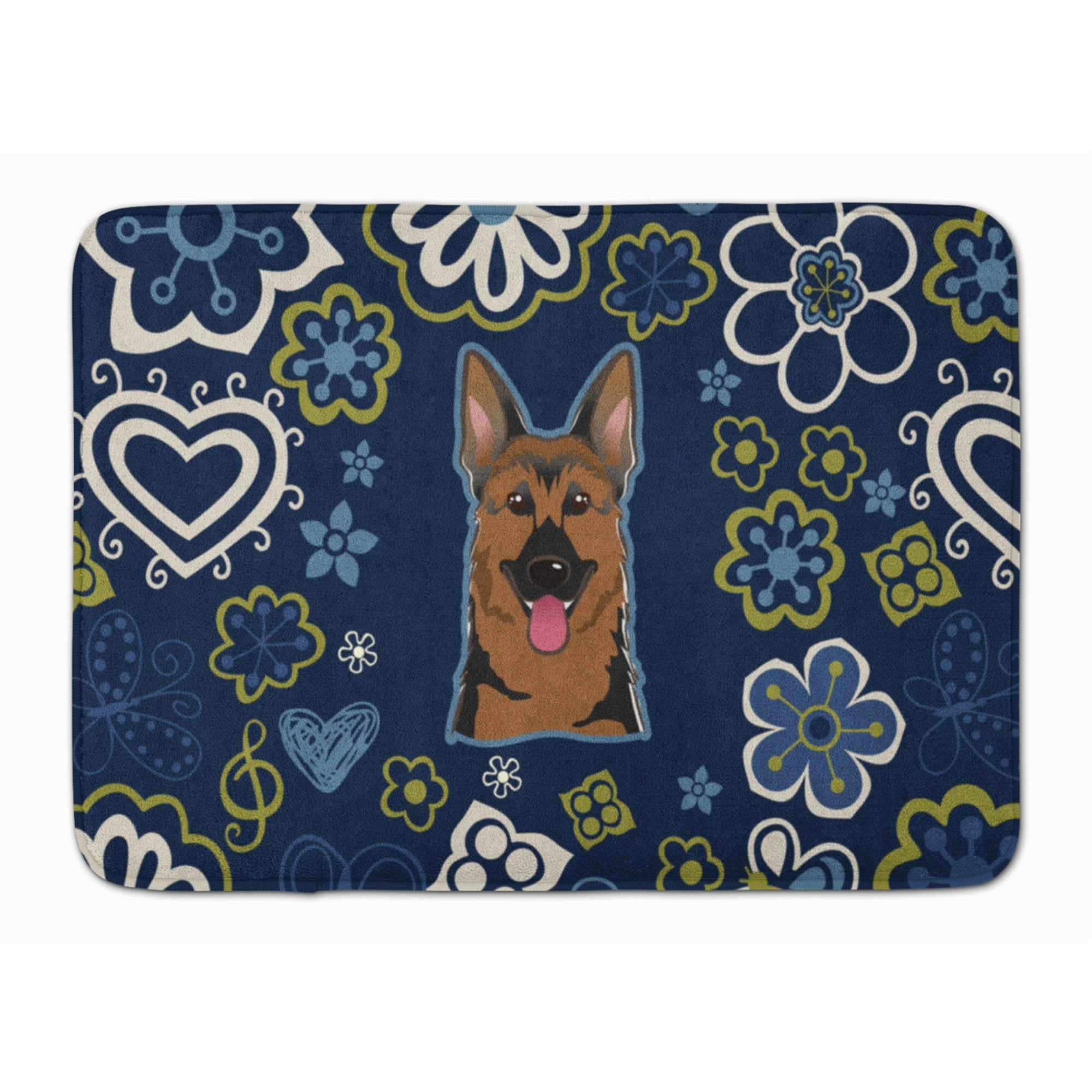 &quotCaroline's Treasures Blue Flowers German Shepherd Floor Mat, 19"" x 27"", Multicolor"