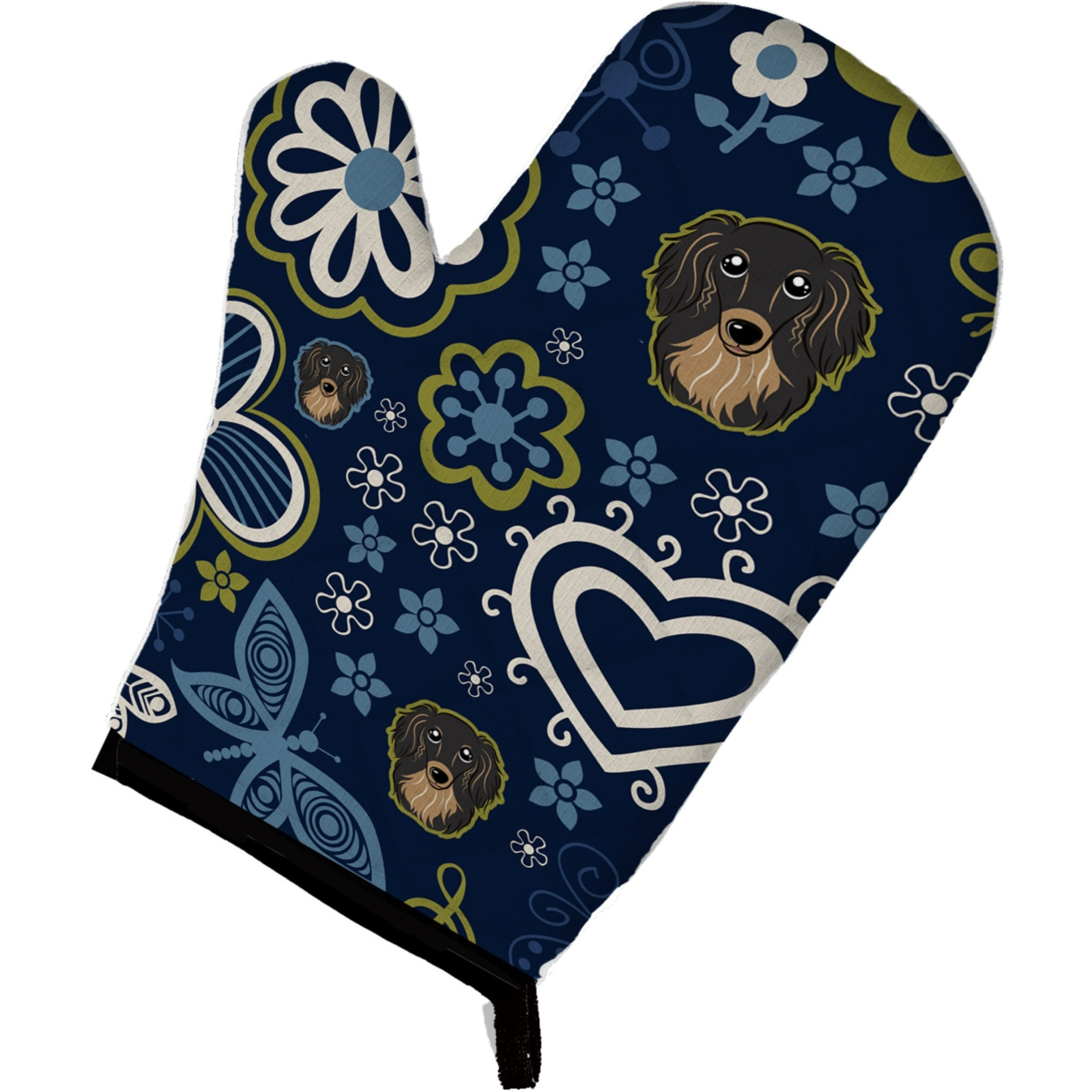 &quotCaroline's Treasures Blue Flowers Longhair Black and Tan Dachshund, Large, multicolor oven mitt"