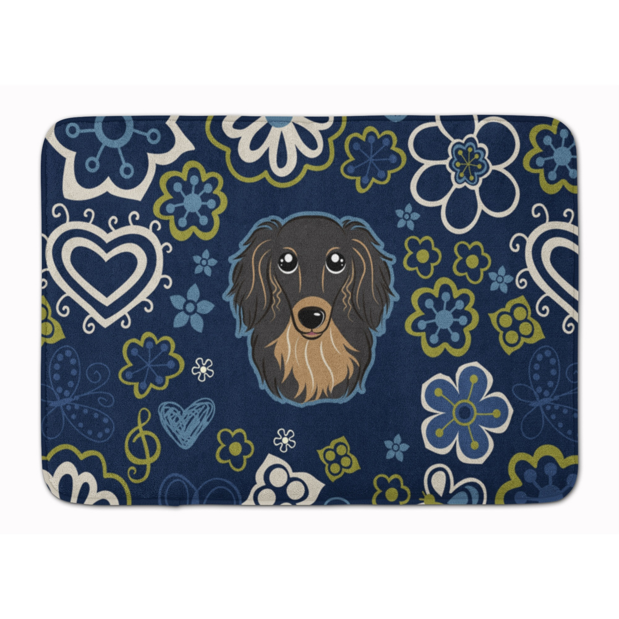 &quotCaroline's Treasures Flowers Longhair Black Tan Dachshund Floor Mat, 19"" x 27"", Multicolor"