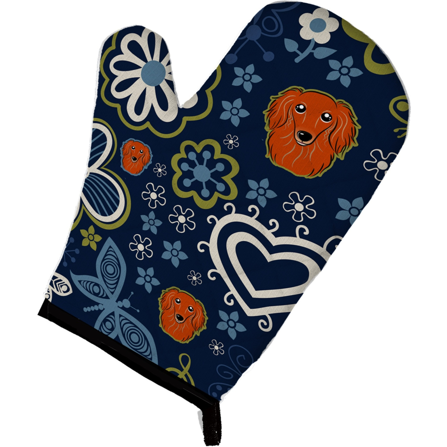 &quotCaroline's Treasures Blue Flowers Longhair Red Dachshund, Large, multicolor oven mitt"