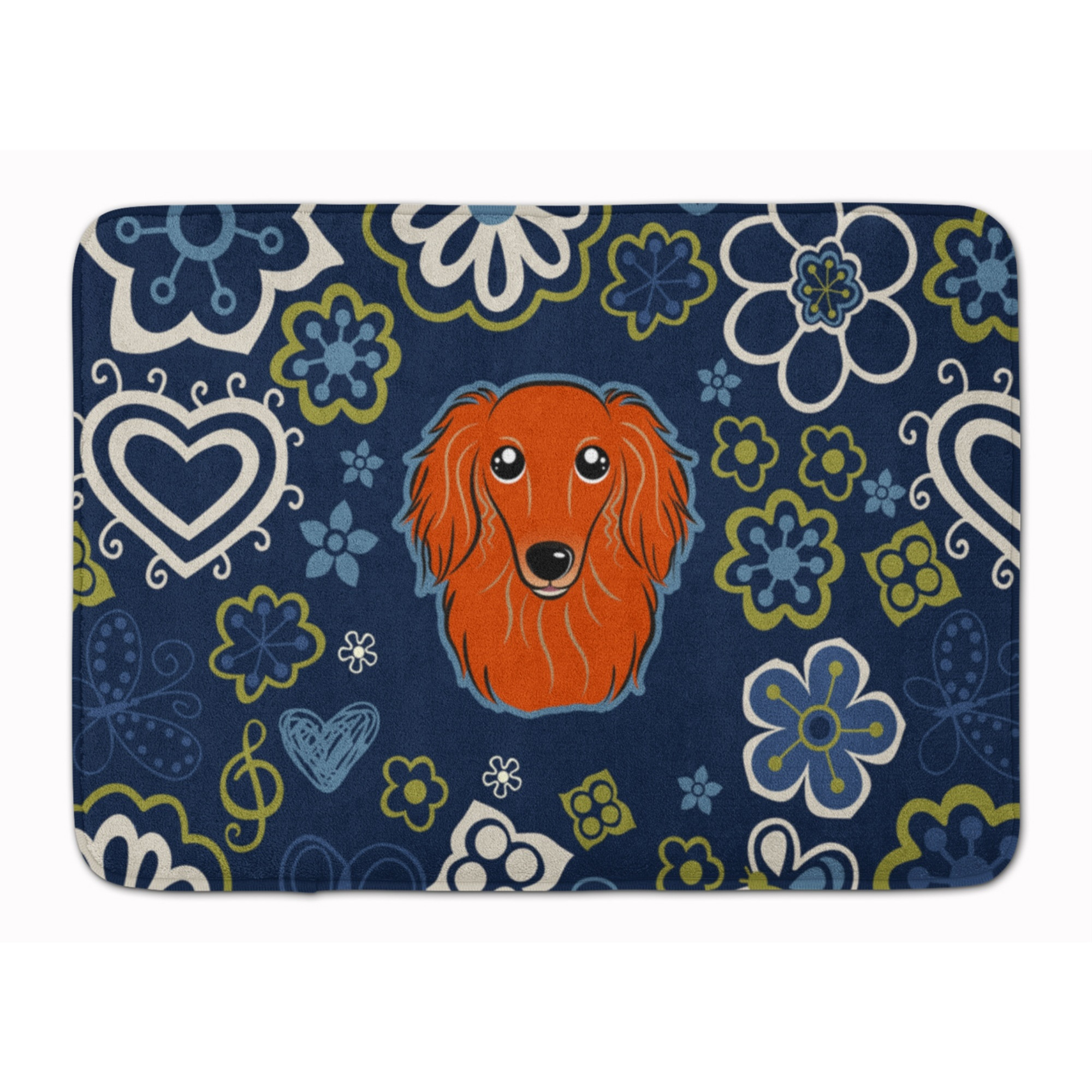 &quotCaroline's Treasures Blue Flowers Longhair Red Dachshund Floor Mat, 19"" x 27"", Multicolor"