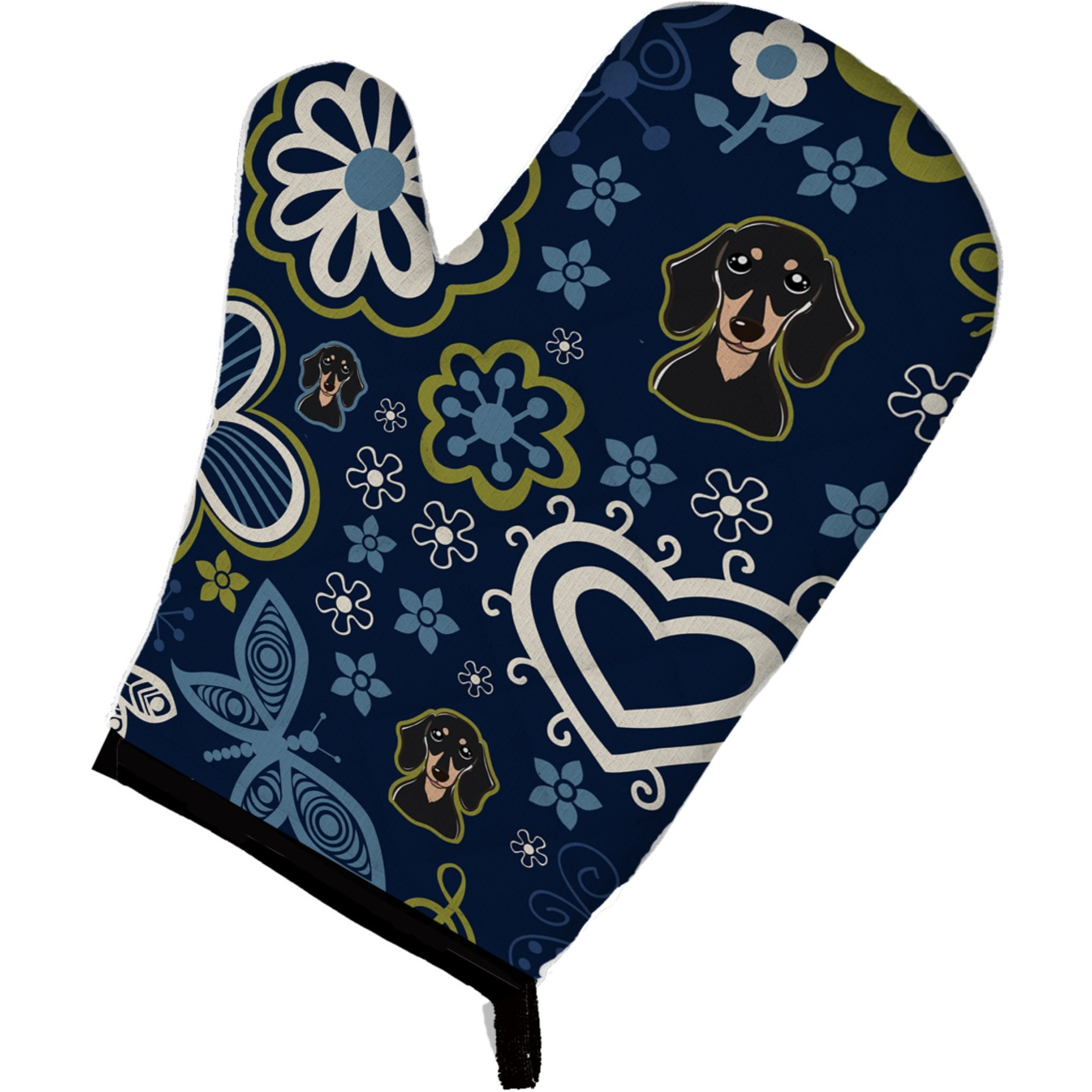 &quotCaroline's Treasures Blue Flowers Smooth Black and Tan Dachshund, Large, multicolor oven mitt"