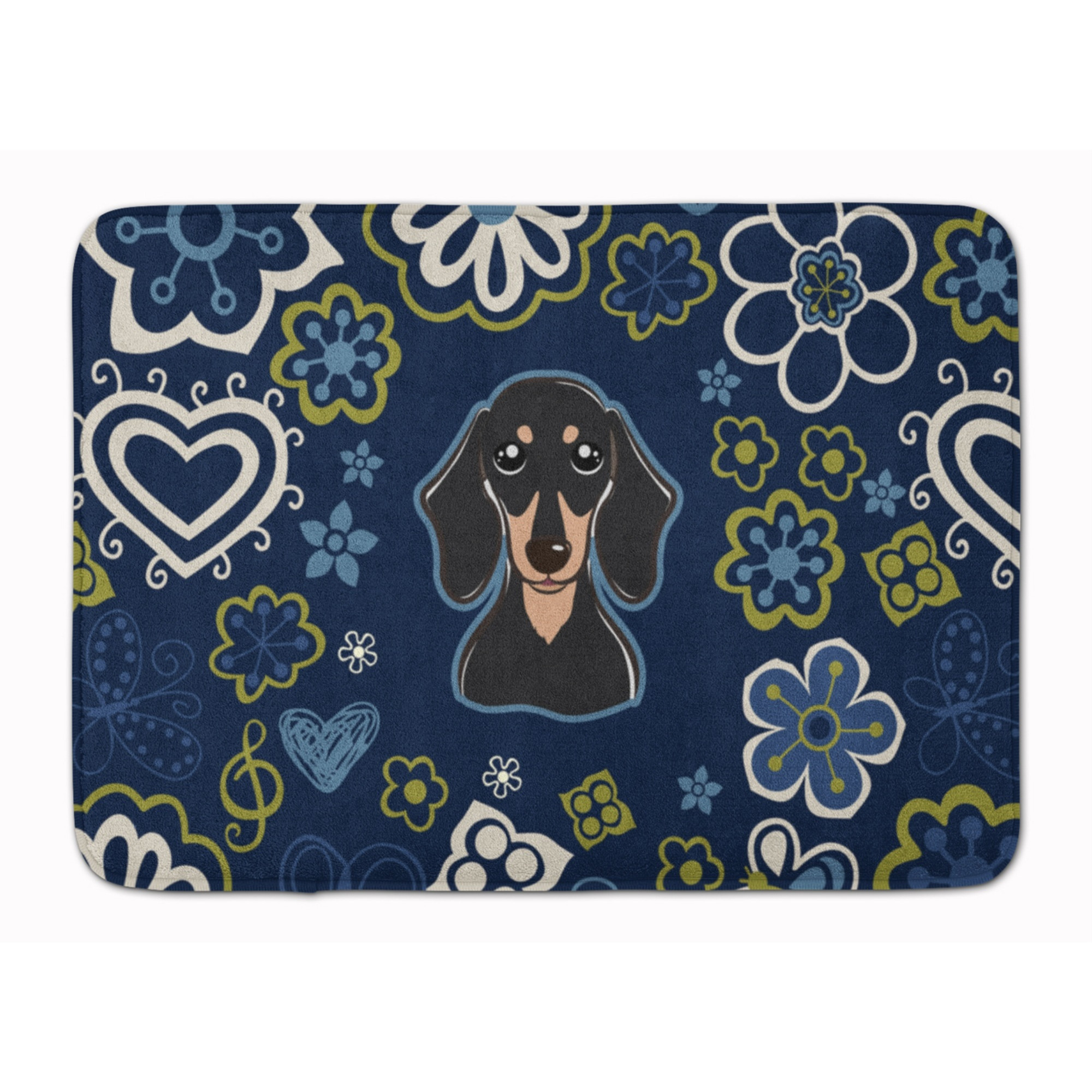 &quotCaroline's Treasures Flowers Smooth Black and Tan Dachshund Floor Mat, 19"" x 27"", Multicolor"