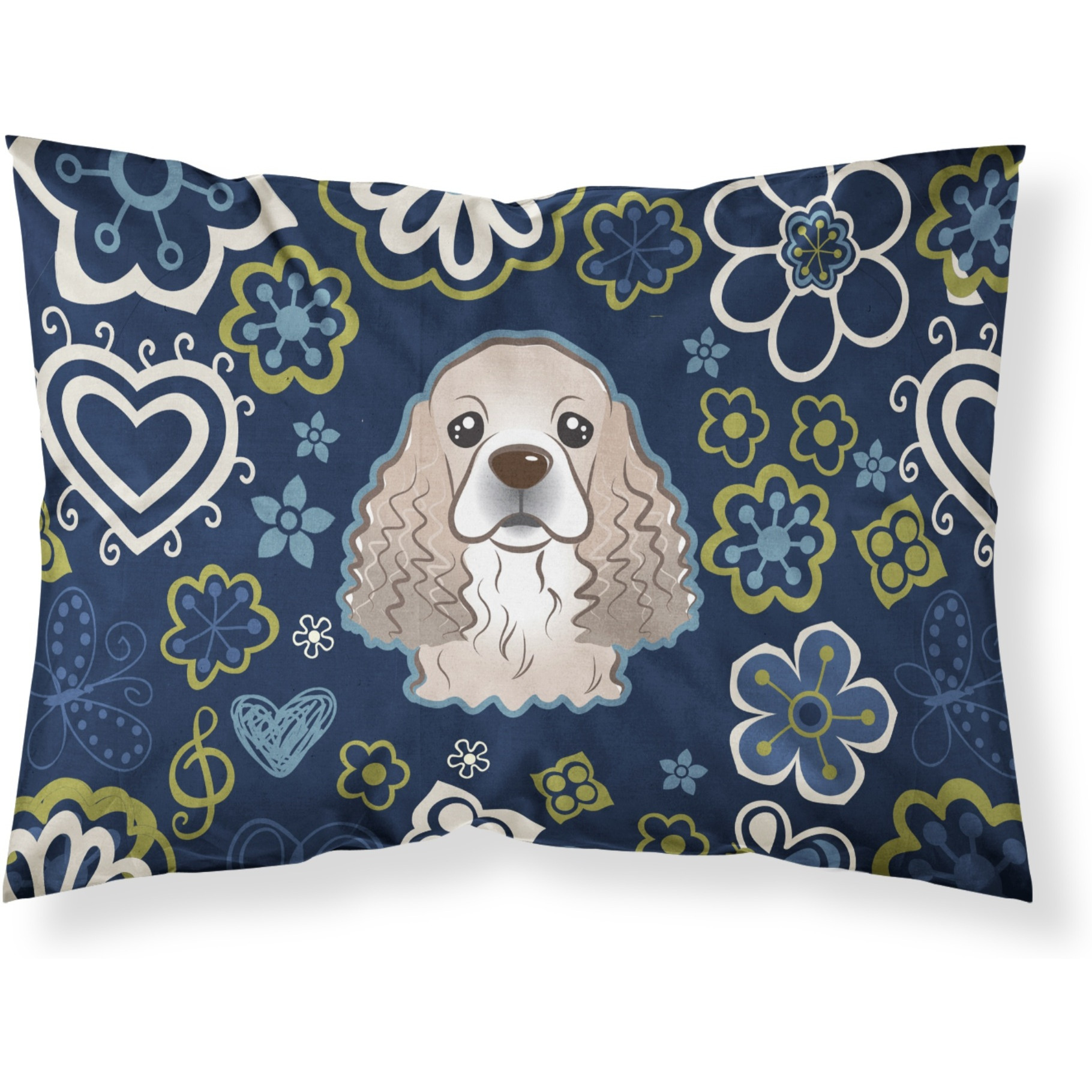 Blue Flowers Cocker Spaniel Fabric Standard Pillowcase
