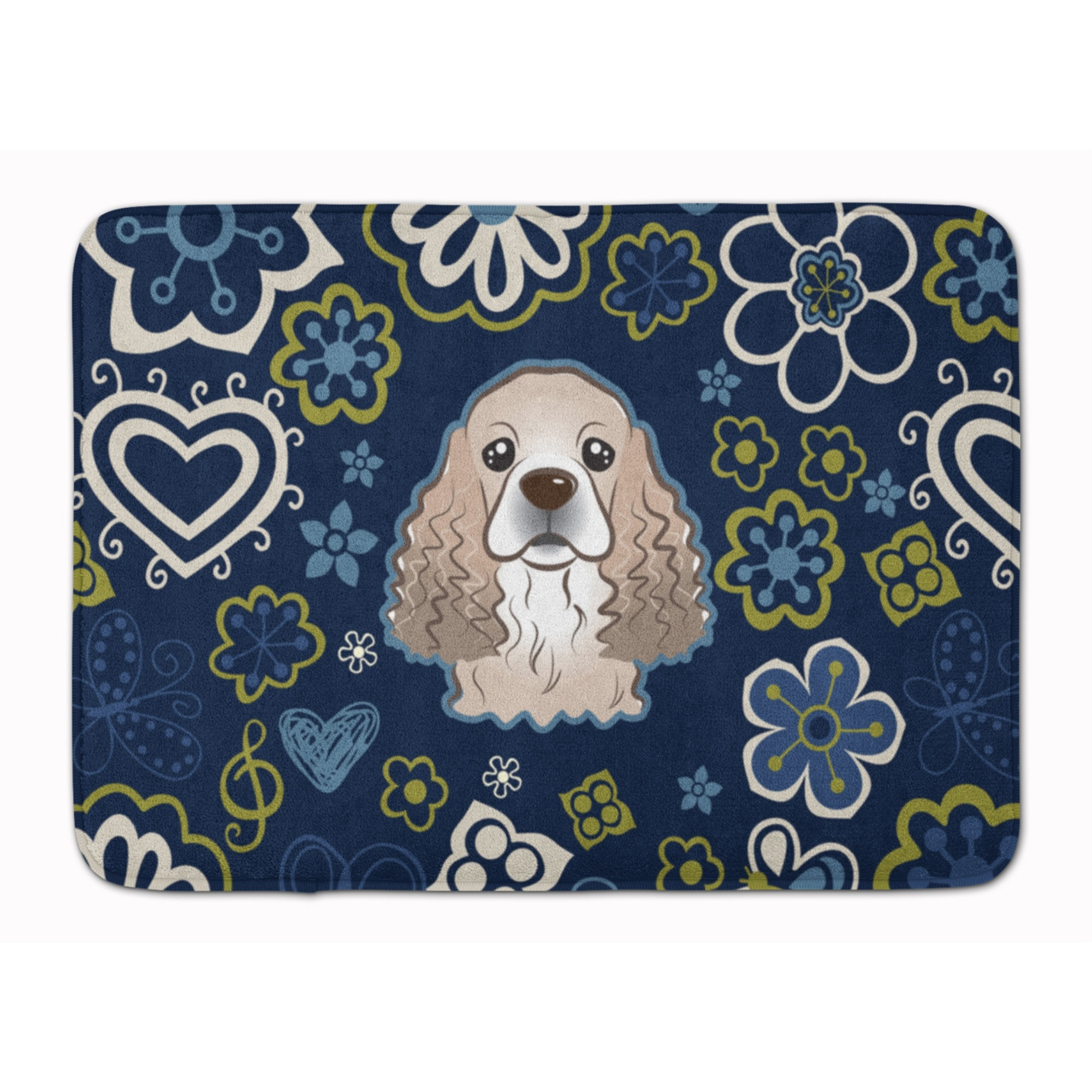 &quotCaroline's Treasures Blue Flowers Cocker Spaniel Floor Mat, 19"" x 27"", Multicolor"