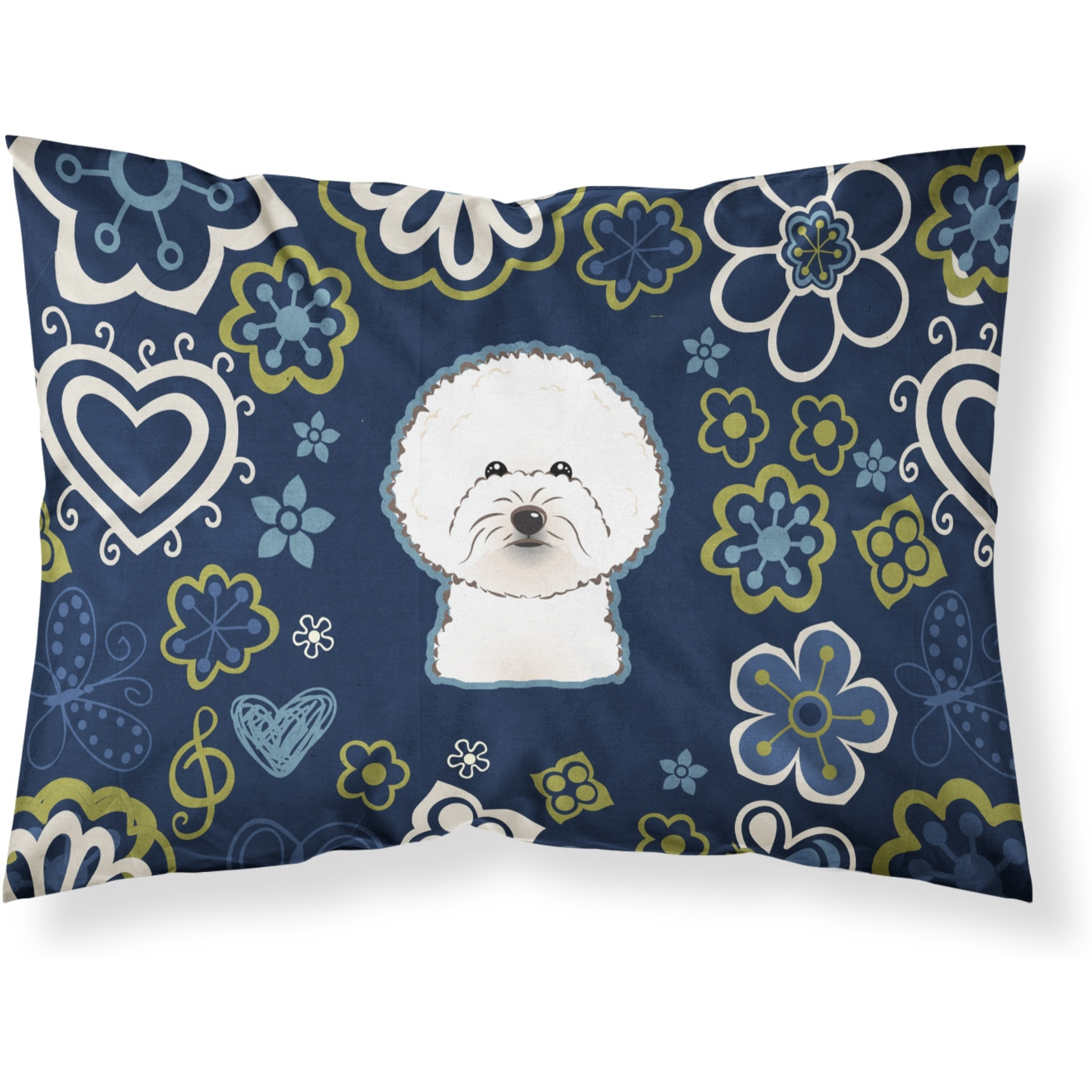Blue Flowers Bichon Frise Fabric Standard Pillowcase